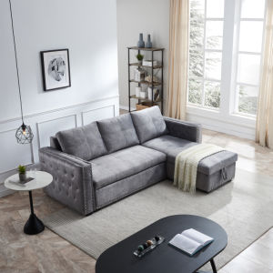 Sectional Sofa with Pulled Out Bed 2 Seats Sofa and Reversible Chaise with Storage