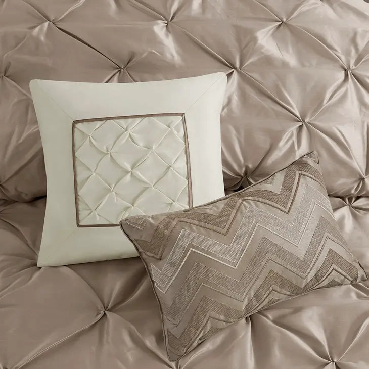 Silky Tufted 7-Piece Comforter Set, Taupe