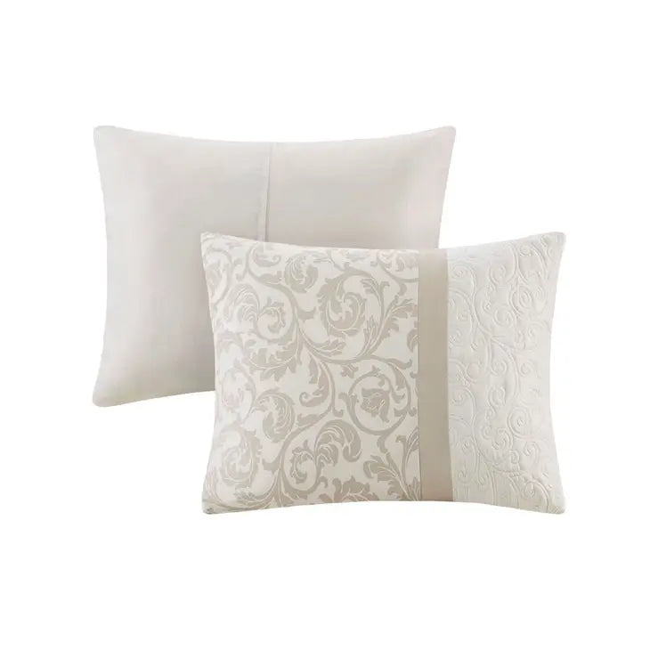 Embroidered Floral 8-Piece Comforter Set, Beige