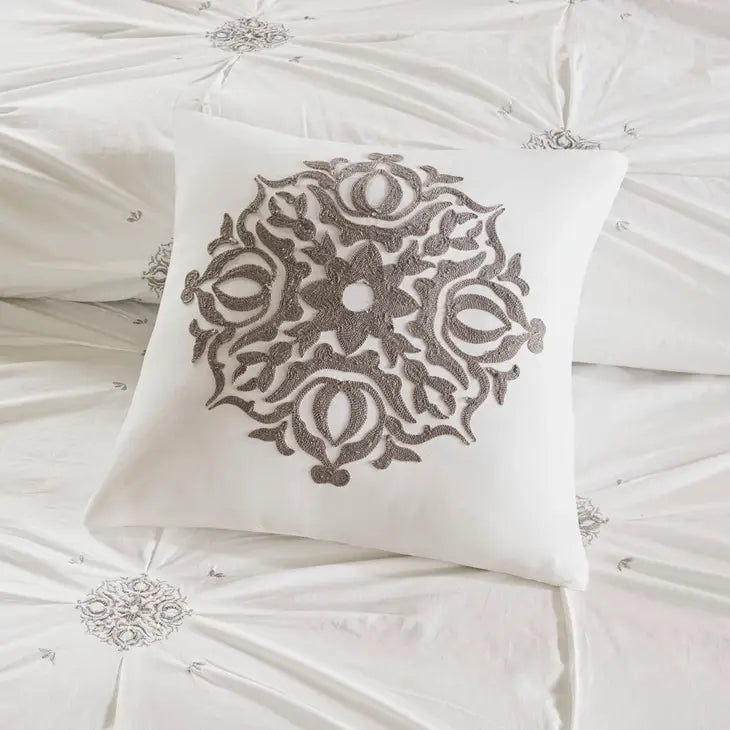 Reversible Embroidered Comforter/Duvet Cover Set, Ivory
