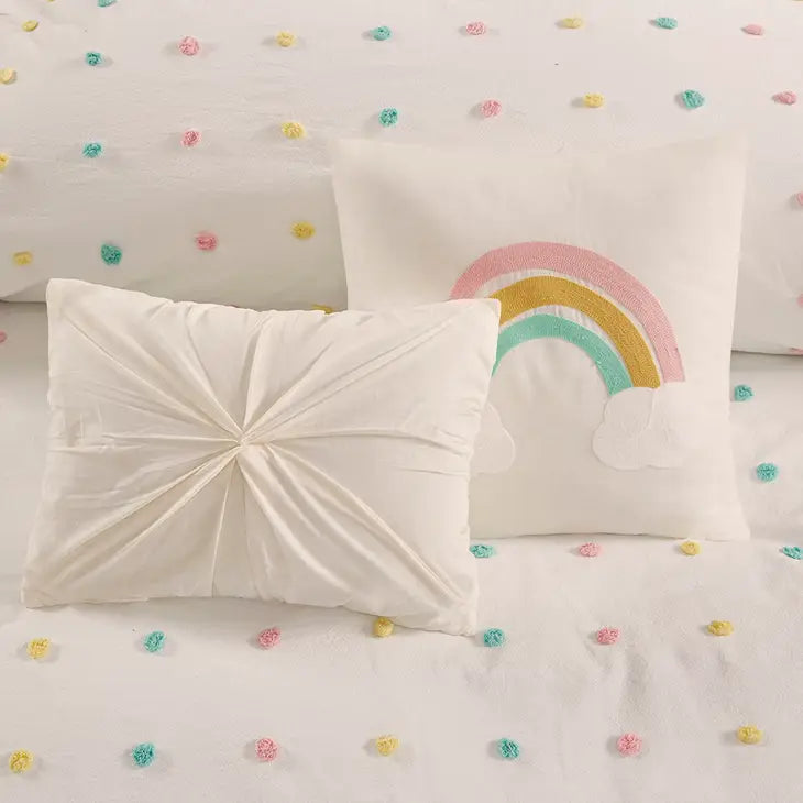 Pom-Pom Rainbow Comforter, Duvet Cover, Coverlet Set, Pastel