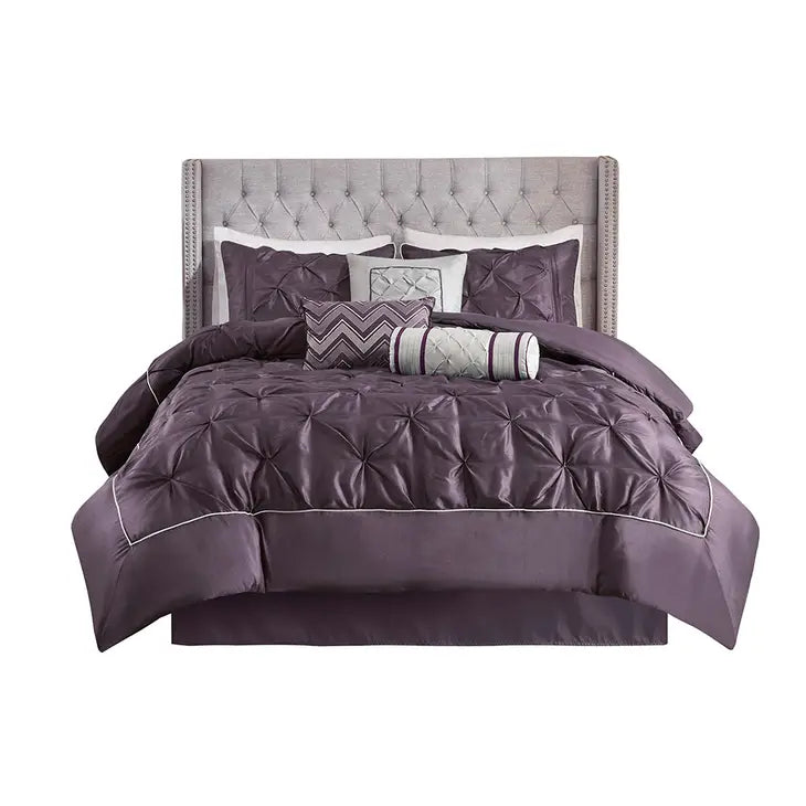 Silky Tufted 7-Piece Comforter Set, Plum Purple