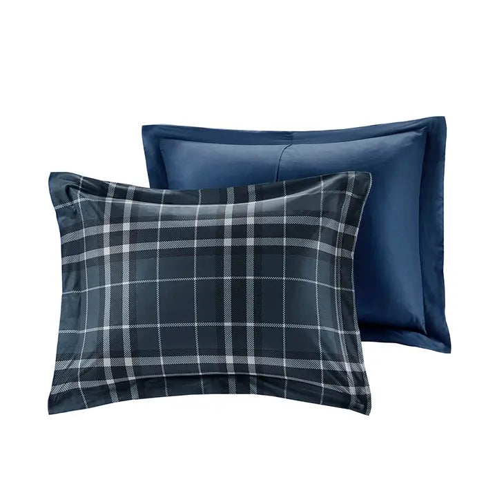 Plaid Soft Spun Comforter Mini Set, Blue/Green