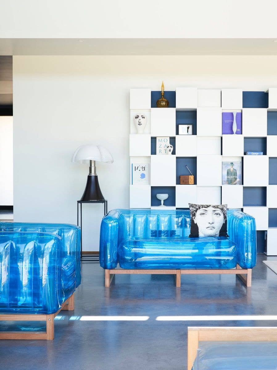 Design armchair in wood and TPU Crystal Blue