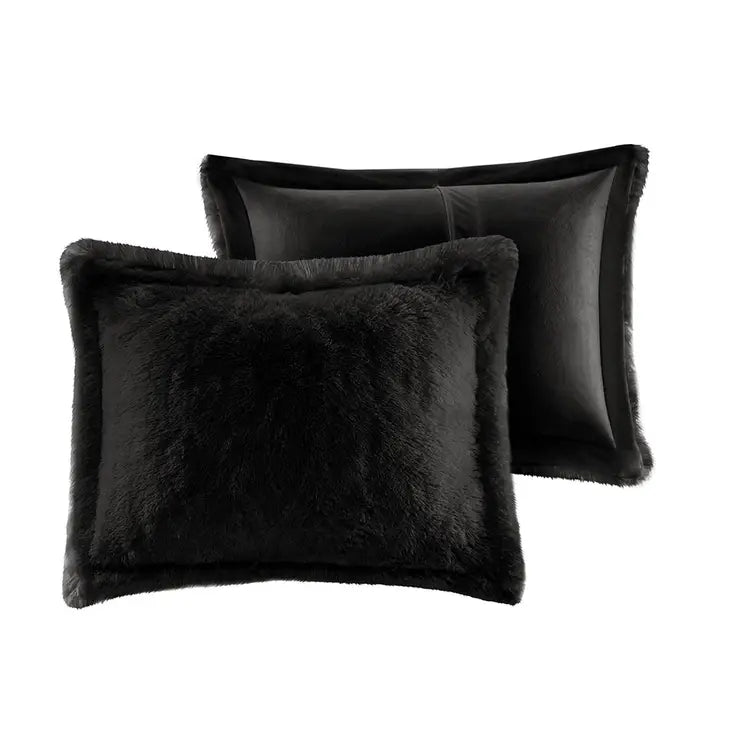Shaggy Fur 3-Piece Comforter/Duvet Cover Set, Black