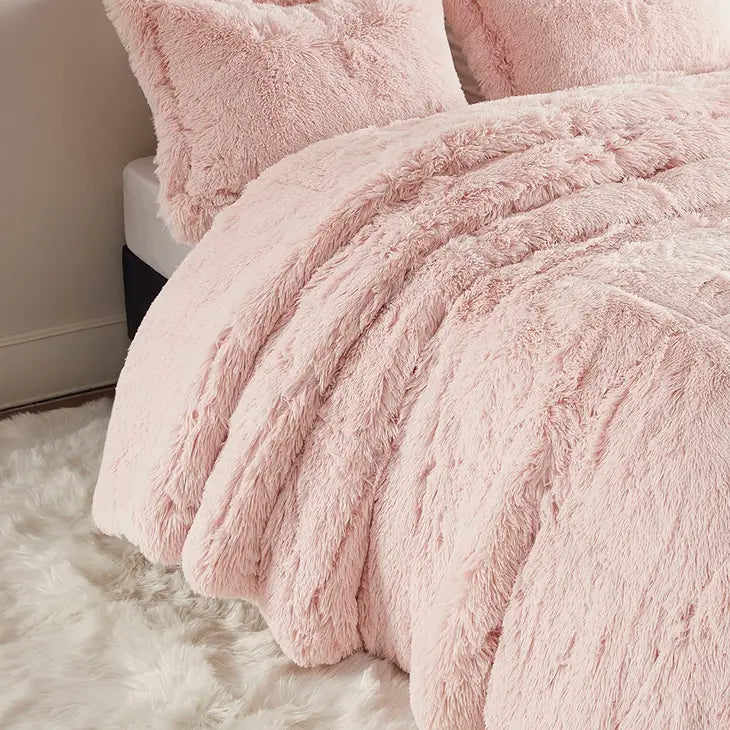 Shaggy Fur 3-Piece Comforter or Duvet Cover Set, Pink