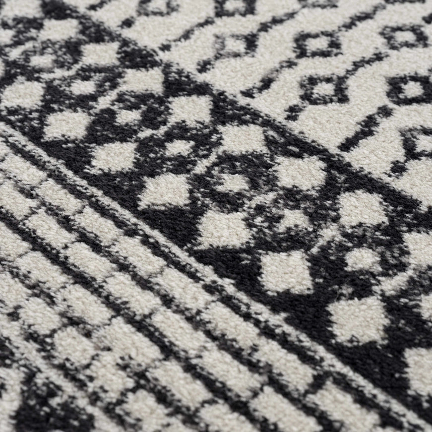 Hauteloom Constantin Area Rug – Black & Ivory Aztec Moroccan Boho Farmhouse Style, Machine-Woven Polypropylene, Medium Pile