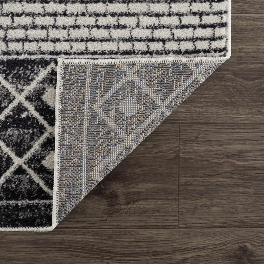 Hauteloom Constantin Area Rug – Black & Ivory Aztec Moroccan Boho Farmhouse Style, Machine-Woven Polypropylene, Medium Pile