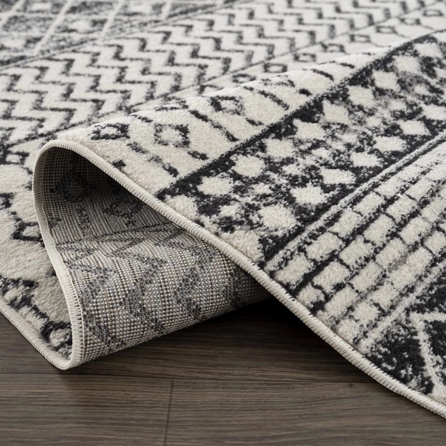 Hauteloom Constantin Area Rug – Black & Ivory Aztec Moroccan Boho Farmhouse Style, Machine-Woven Polypropylene, Medium Pile