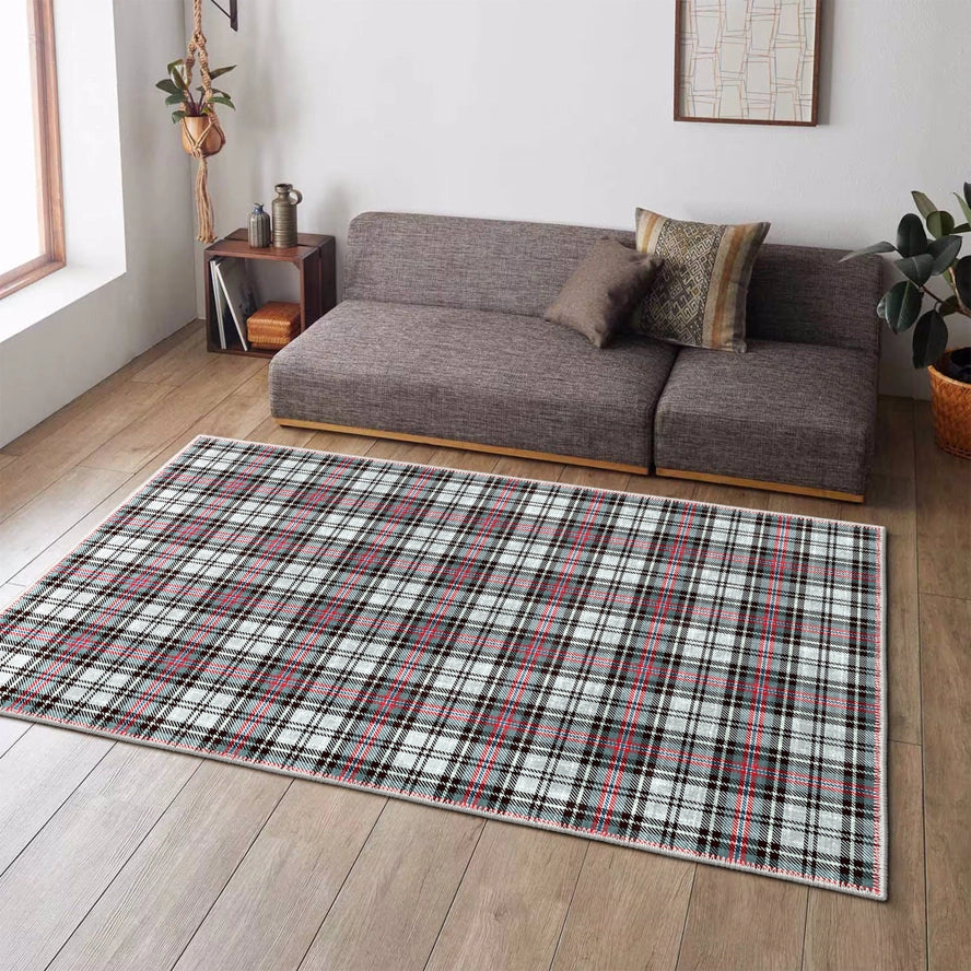 Pebble Red Plaid Area Rug – Machine Washable Chenille & Cotton Kilim, Non-Slip, Stain-Resistant, Vintage Boho Decorative Rug for Living Room, Bedroom & High-Traffic Areas