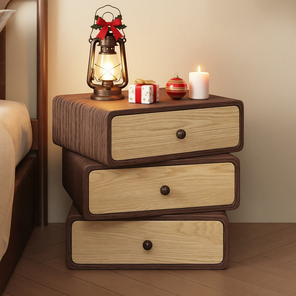 360° Rotatable Solid Wood Nightstand with 3 Drawers – Smart Space-Saving End Table, Swivel Accent Side Table for Bedroom & Living Room