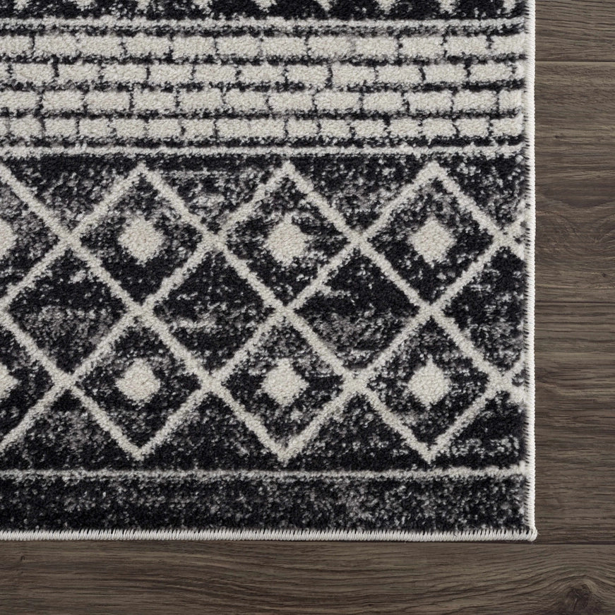 Hauteloom Constantin Area Rug – Black & Ivory Aztec Moroccan Boho Farmhouse Style, Machine-Woven Polypropylene, Medium Pile