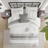 Modern Farmhouse Comforter/Duvet Cover Set, White Grey