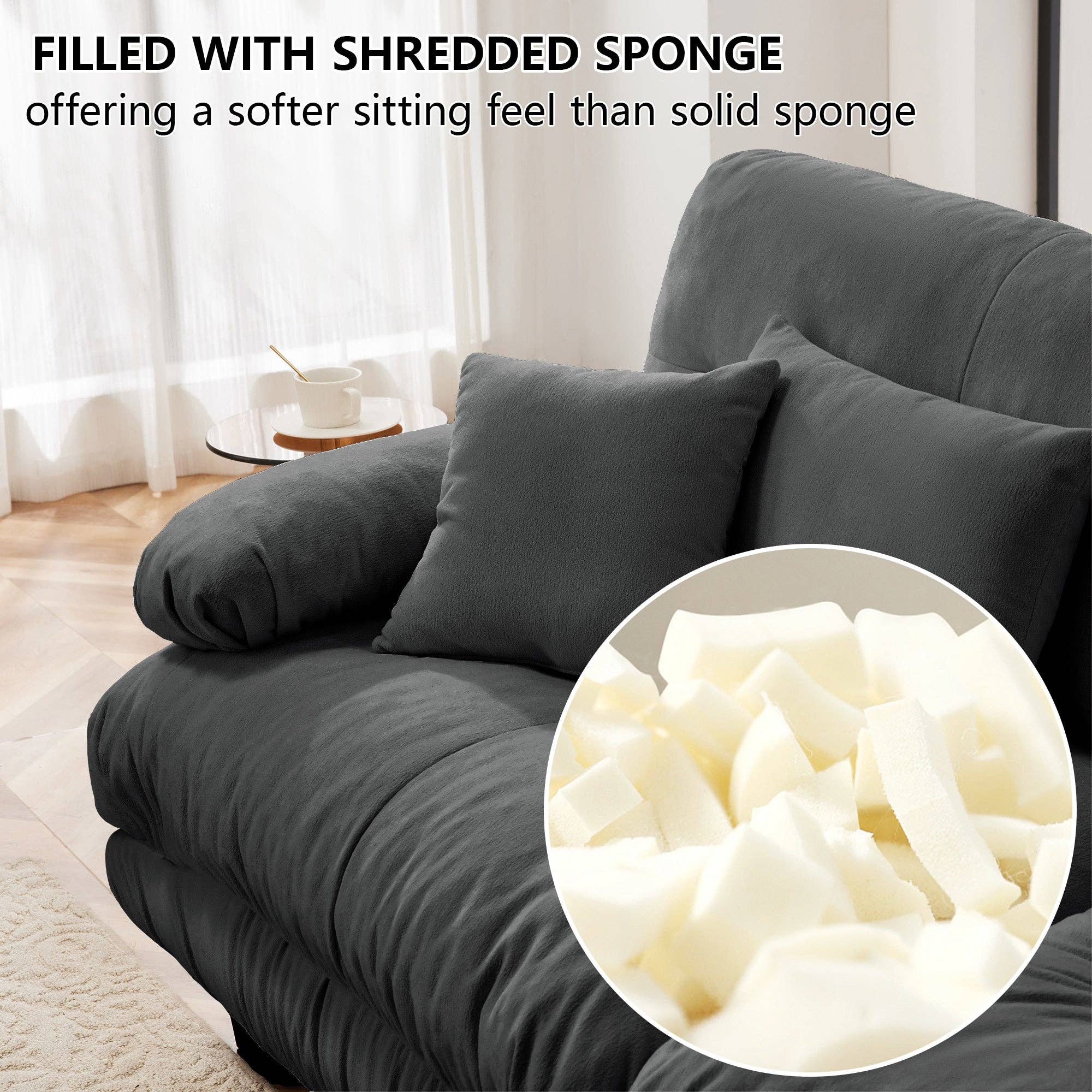 Gray Chenille Cloud Sectional Sofa - 2-Seater