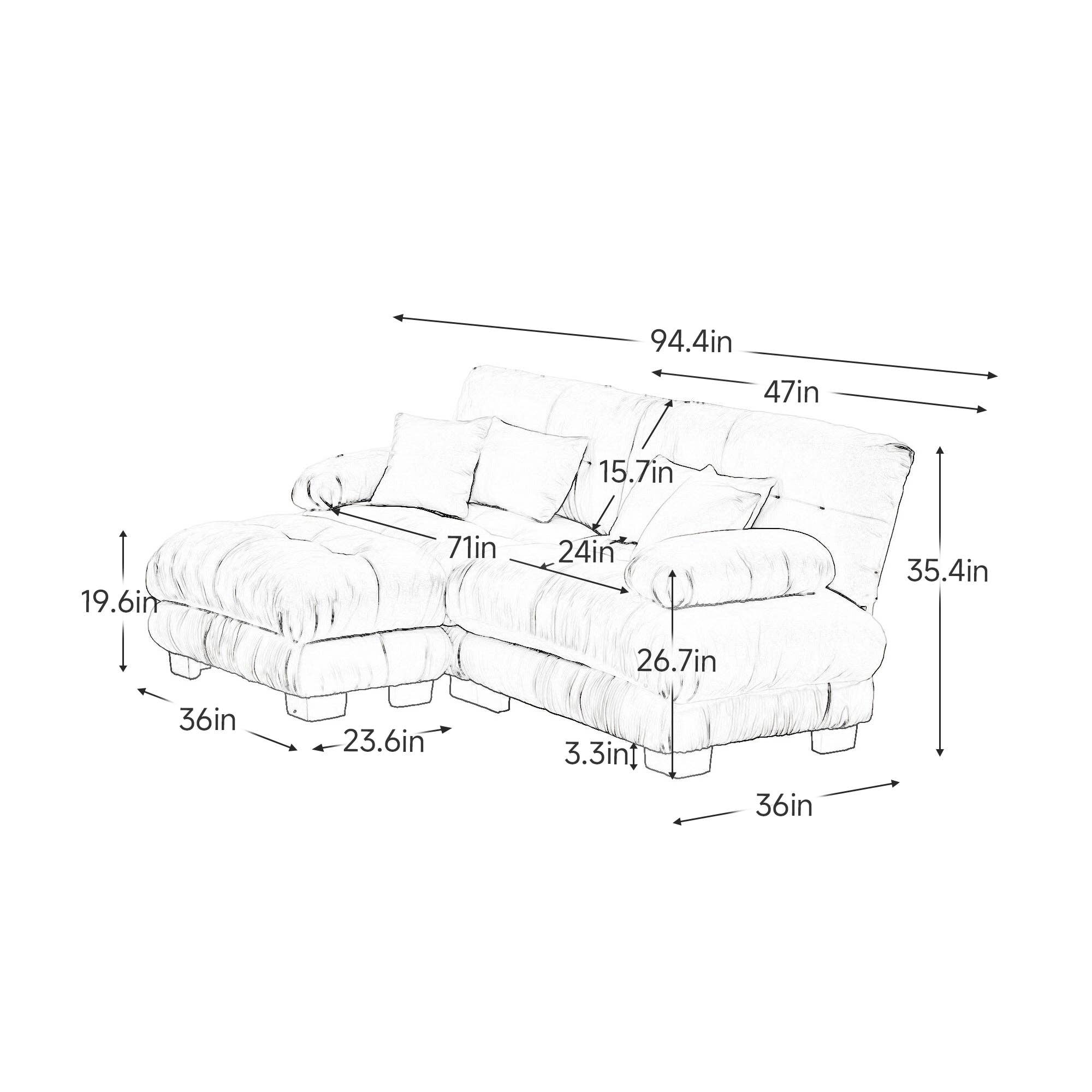 Gray Chenille Cloud Sectional Sofa - 2-Seater