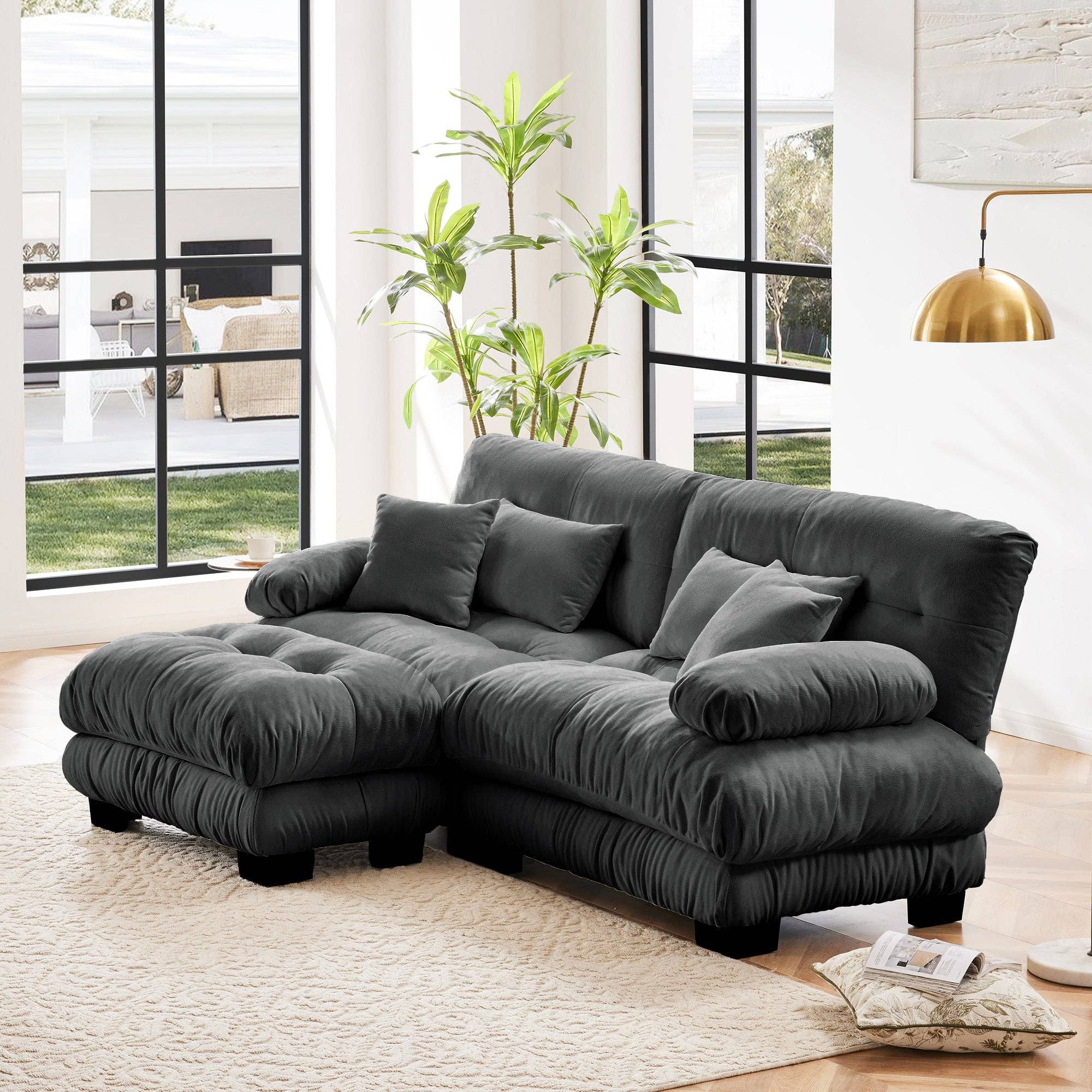 Gray Chenille Cloud Sectional Sofa - 2-Seater