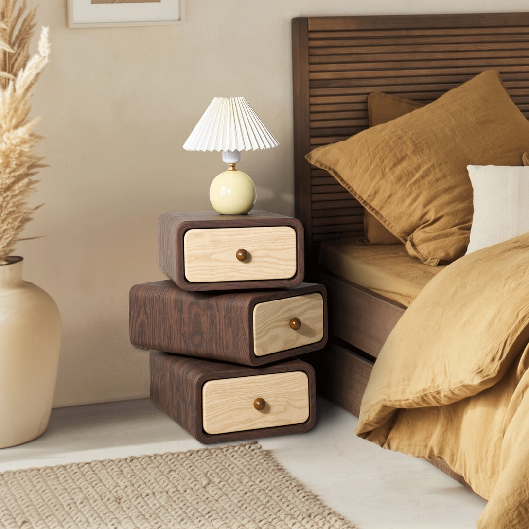 360° Rotatable Solid Wood Nightstand with 3 Drawers – Smart Space-Saving End Table, Swivel Accent Side Table for Bedroom & Living Room