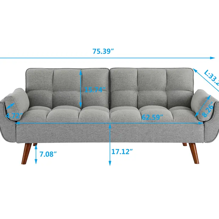 Homy Casa Dark Gray Linen Sofa – 500LBS Heavy-Duty, Solid Wood Frame, Modern Upholstered Couch with Under-Seat Storage