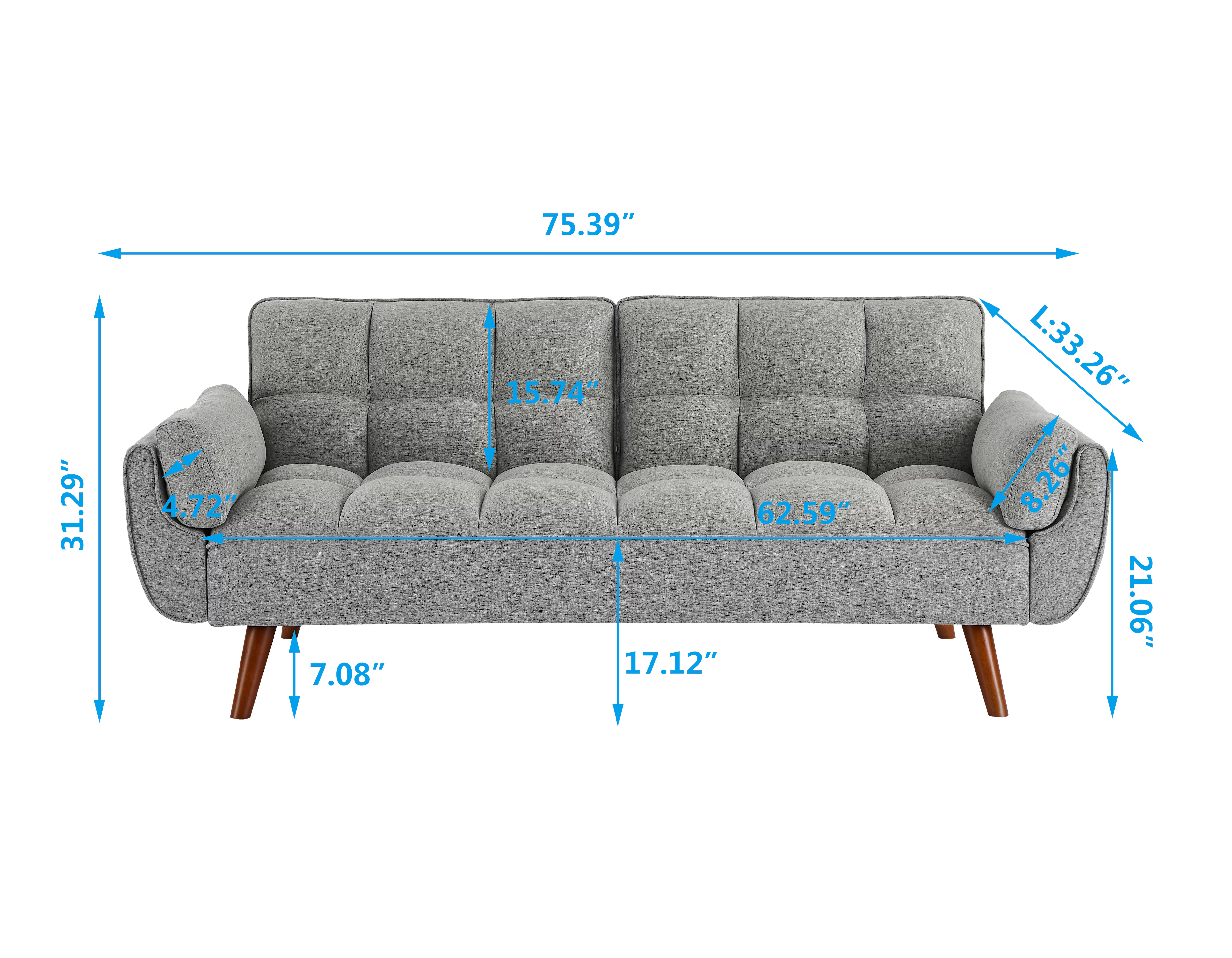 Homy Casa Dark Gray Linen Sofa – 500LBS Heavy-Duty, Solid Wood Frame, Modern Upholstered Couch with Under-Seat Storage
