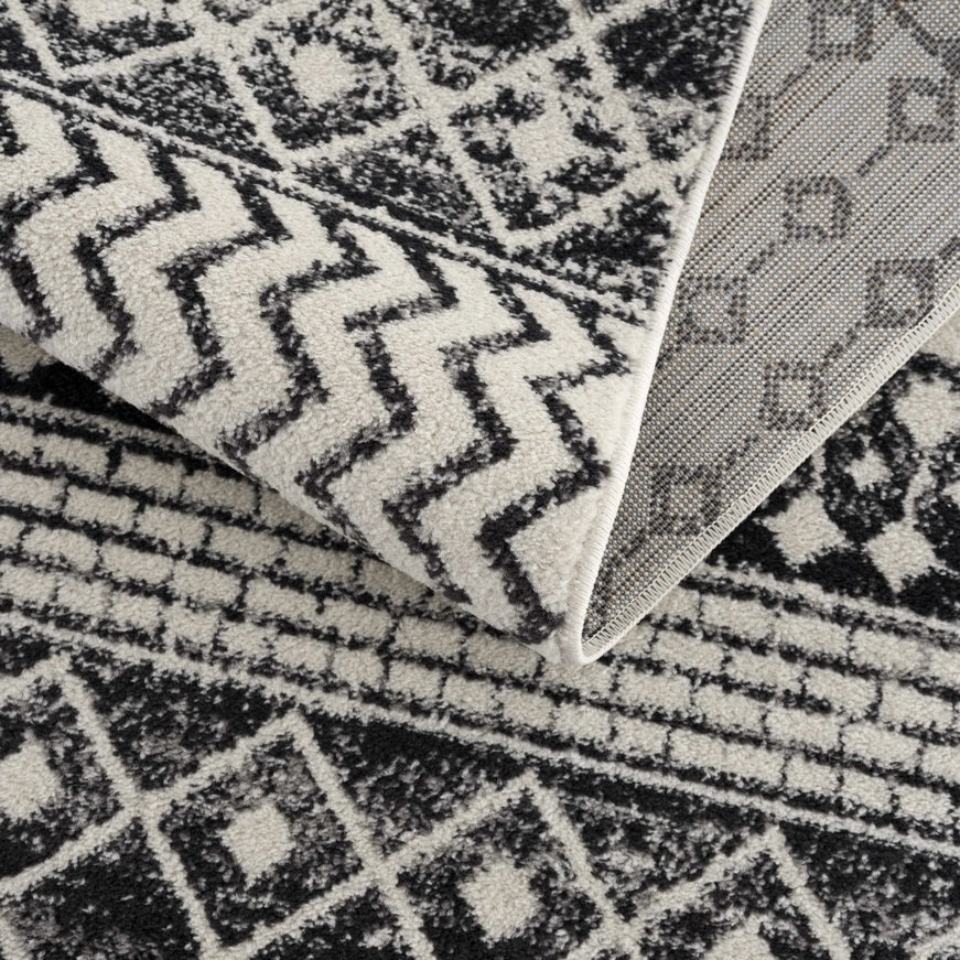 Hauteloom Constantin Area Rug – Black & Ivory Aztec Moroccan Boho Farmhouse Style, Machine-Woven Polypropylene, Medium Pile