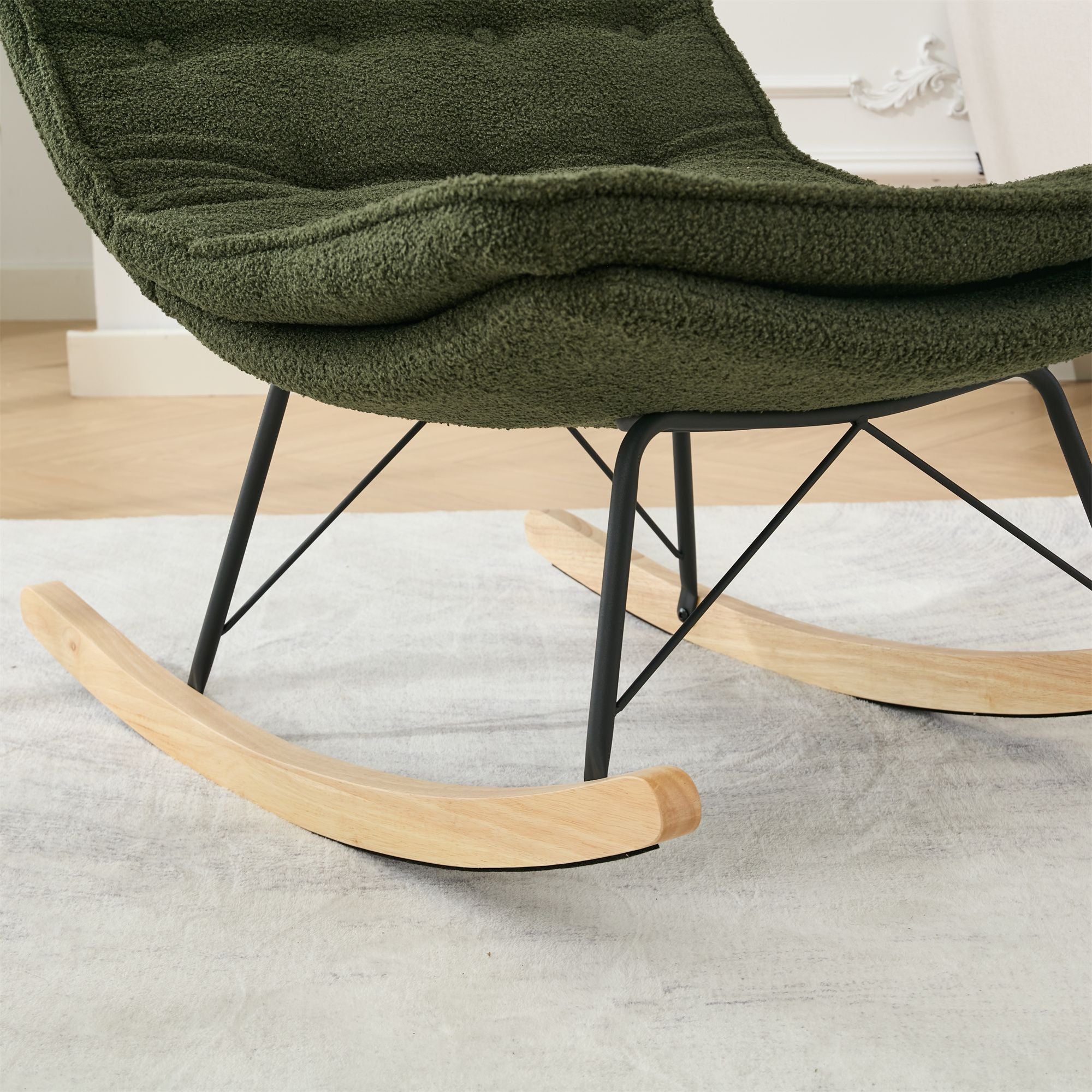 Armless Upholstered Lounge Chair with Wide Backrest and Wooden Rocking Base – Comfortable and Stylish