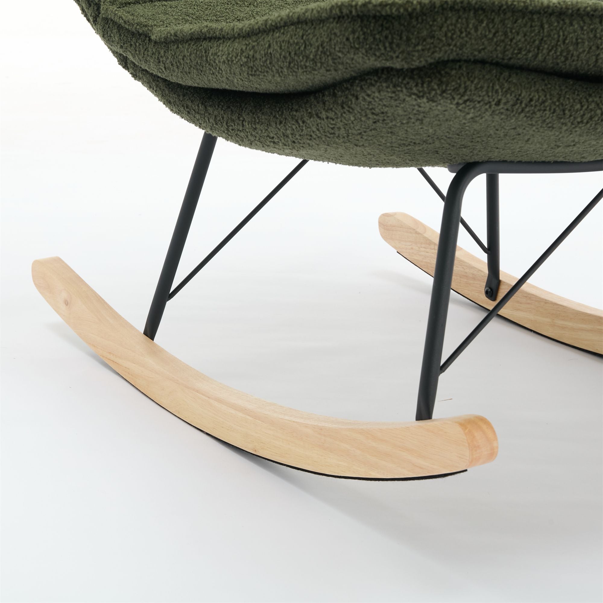 Armless Upholstered Lounge Chair with Wide Backrest and Wooden Rocking Base – Comfortable and Stylish