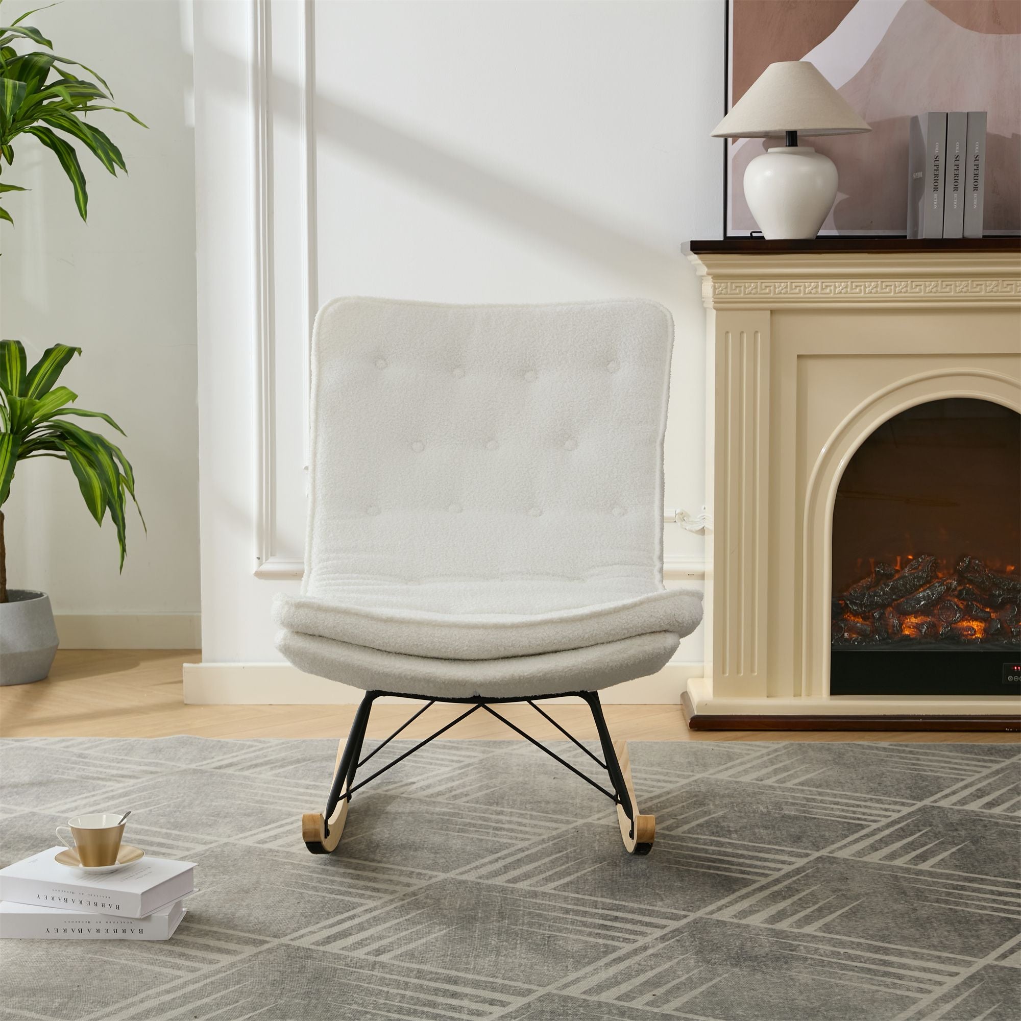 Armless Upholstered Lounge Chair with Wide Backrest and Wooden Rocking Base – Comfortable and Stylish
