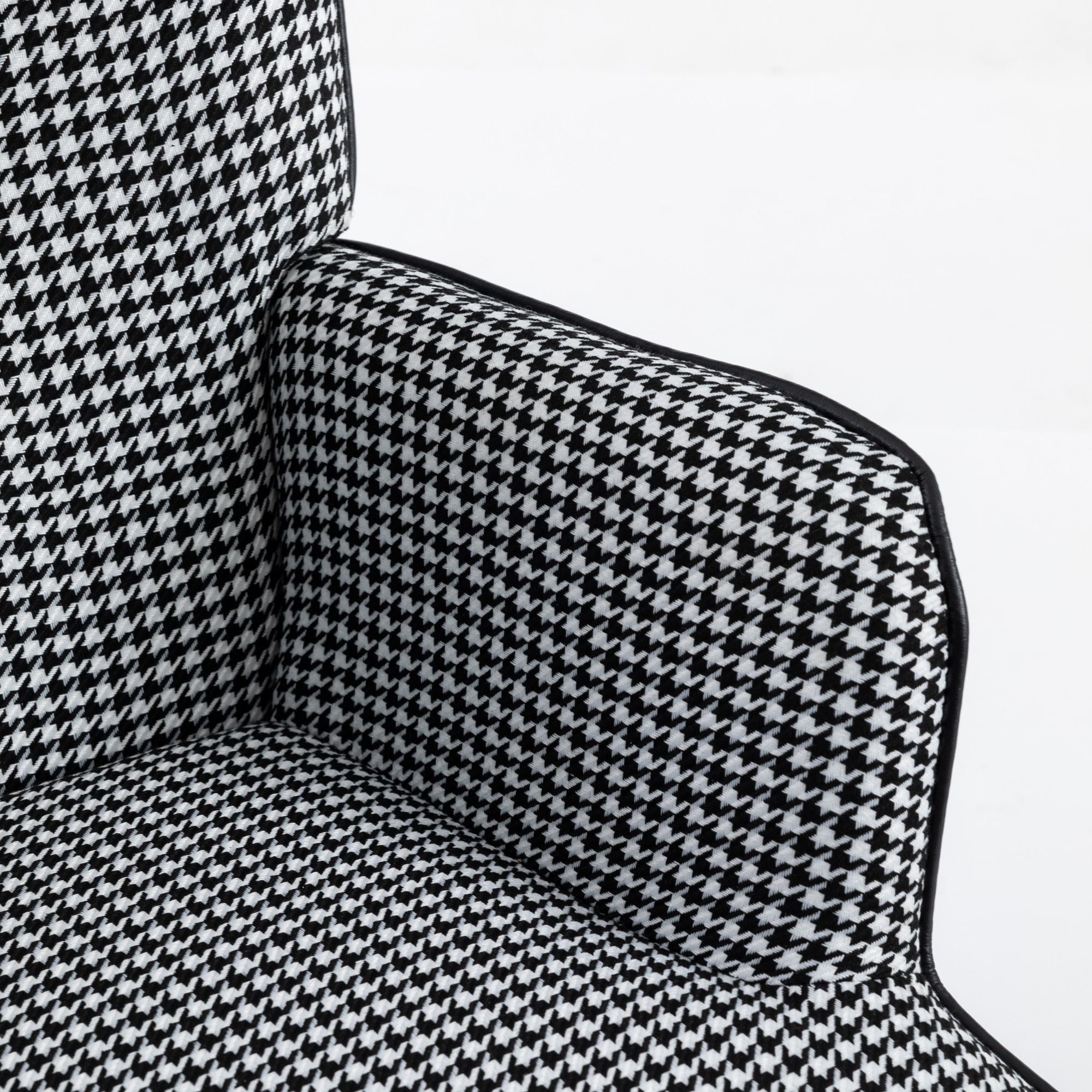 35.5-Inch Rocking Chair, Cozy Reading Chair with Houndstooth and Leather Upholstery, Comfortable Wingback Glider for Nursery, Living Room, Bedroom, or Balcony