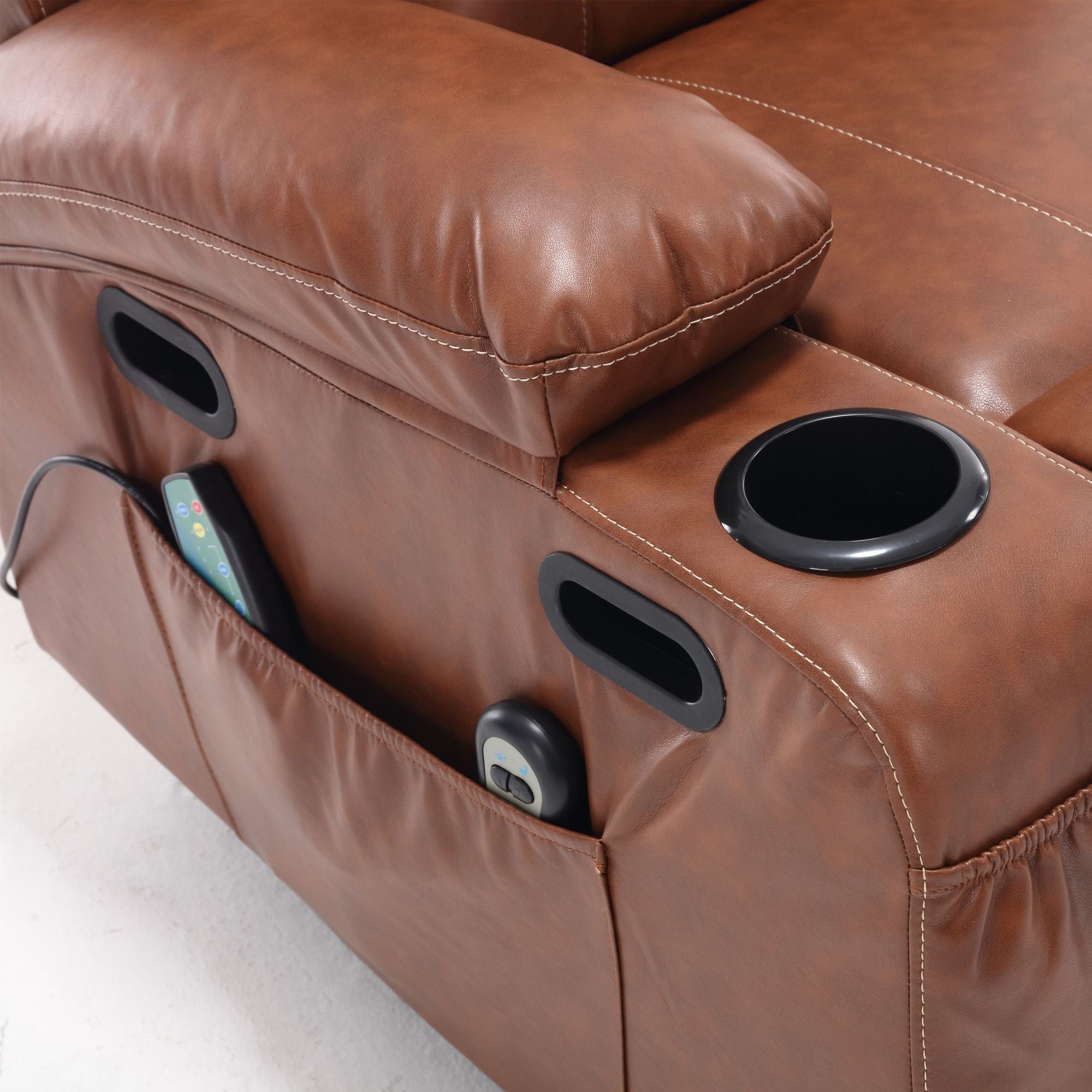 21" Wide Electric Lift Recliner for Elderly, Massage, Heat, Remote, Cup Holders, and Side Pockets