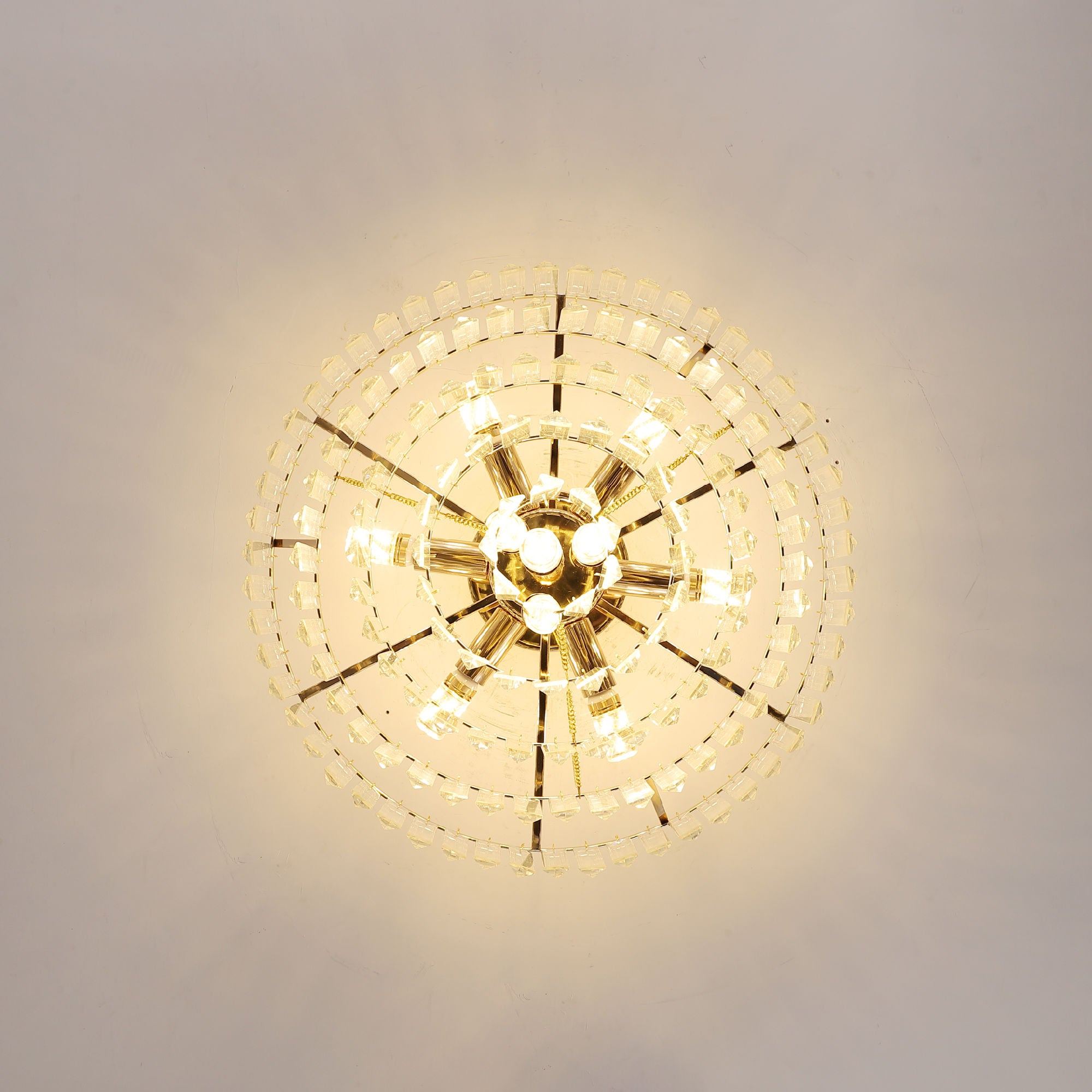 Gold Crystal Chandeliers,5-Tier Round Semi Flush Mount Chandelier Light Fixture,Large Contemporary Luxury Ceiling Lighting for Living Room Dining Room Bedroom Hallway