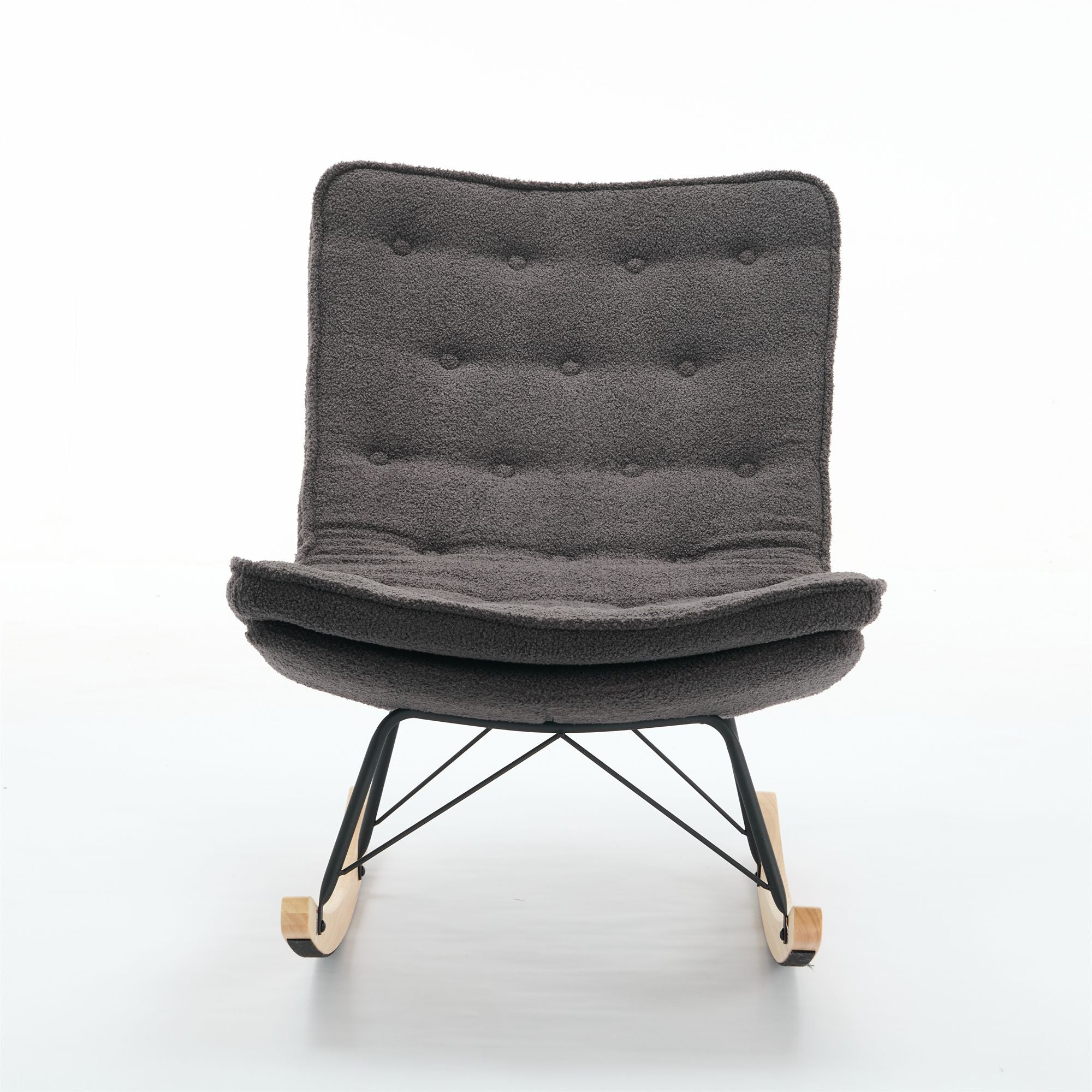 Armless Upholstered Lounge Chair with Wide Backrest and Wooden Rocking Base – Comfortable and Stylish