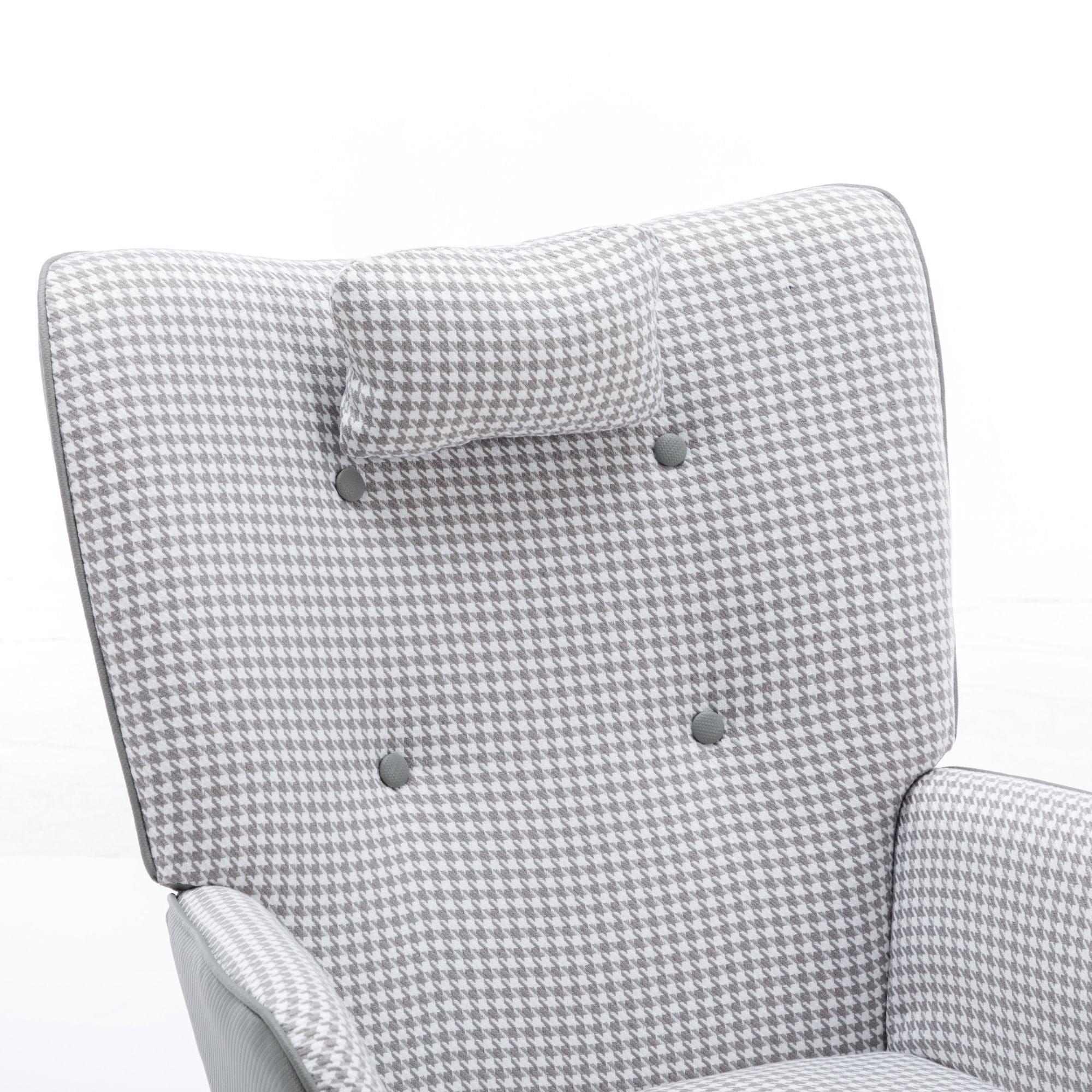 35.5-Inch Rocking Chair, Cozy Reading Chair with Houndstooth and Leather Upholstery, Comfortable Wingback Glider for Nursery, Living Room, Bedroom, or Balcony