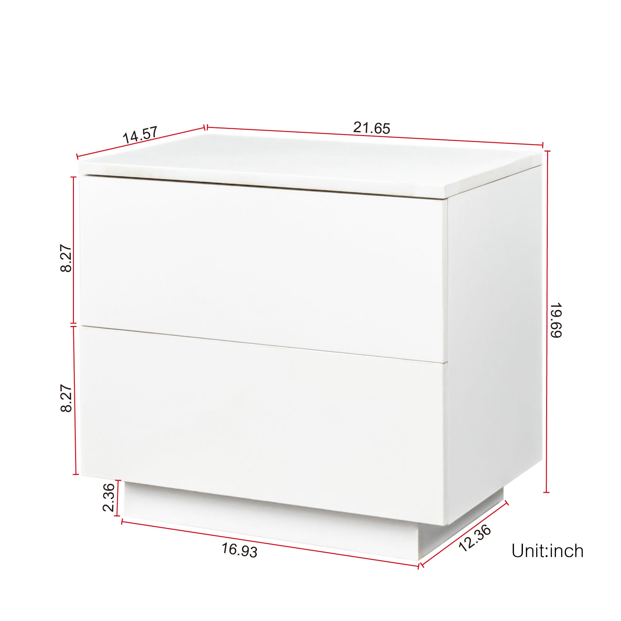 Modern High Gloss UV Night Stand with 2 drawers & LED lights