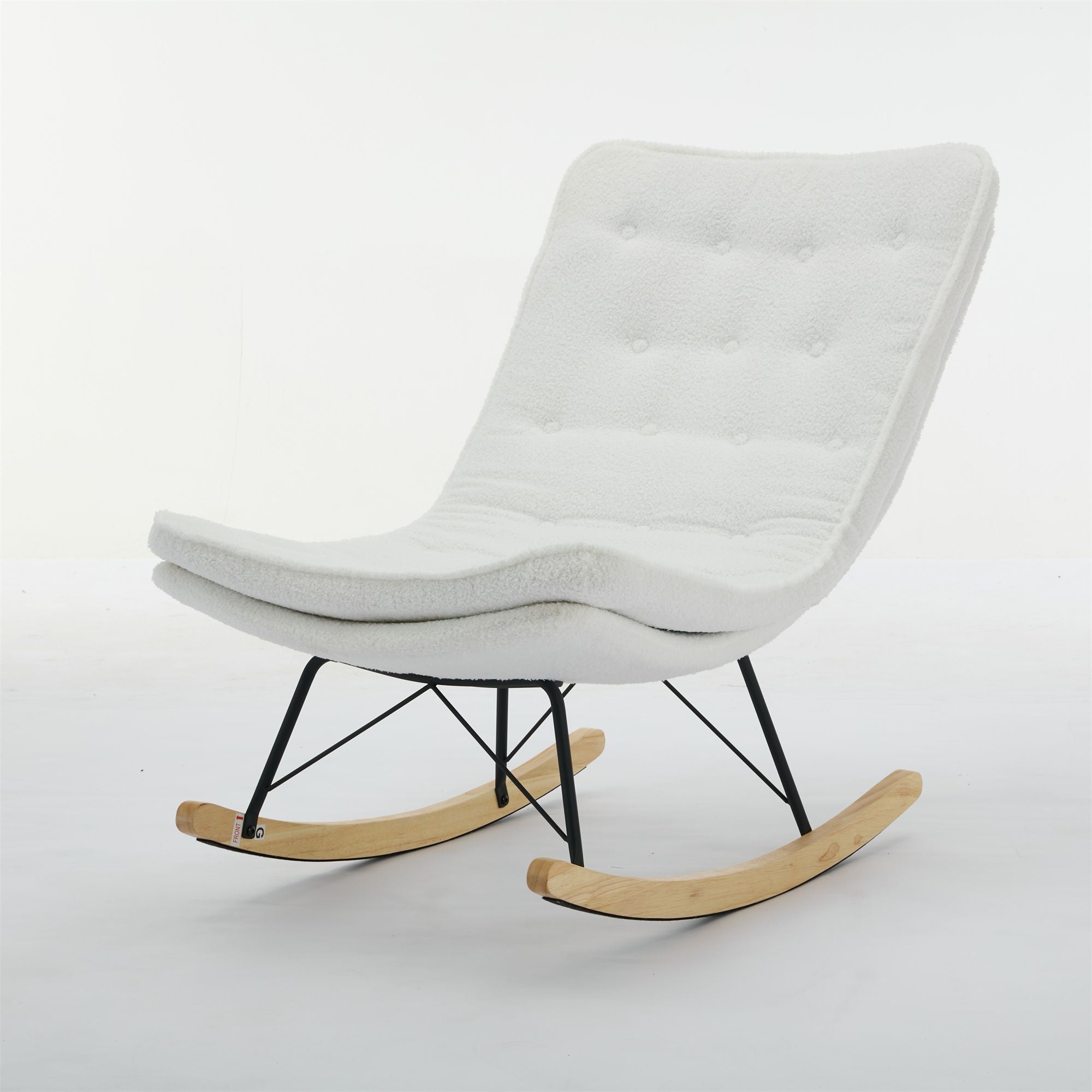 Armless Upholstered Lounge Chair with Wide Backrest and Wooden Rocking Base – Comfortable and Stylish
