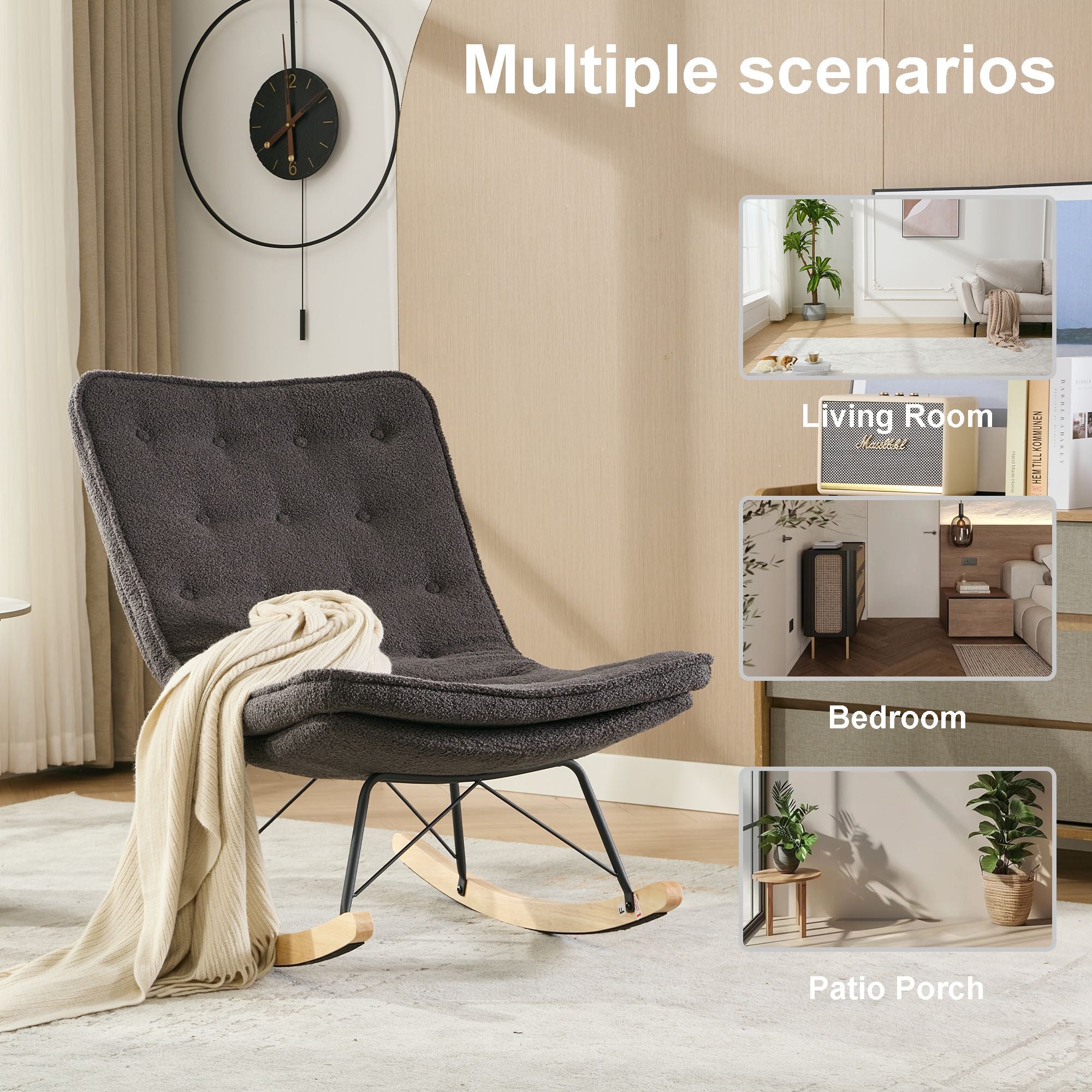 Armless Upholstered Lounge Chair with Wide Backrest and Wooden Rocking Base – Comfortable and Stylish