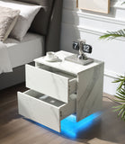 Nightstands LED Side Tables Bedroom Modern End Tables with 2 Drawers, White