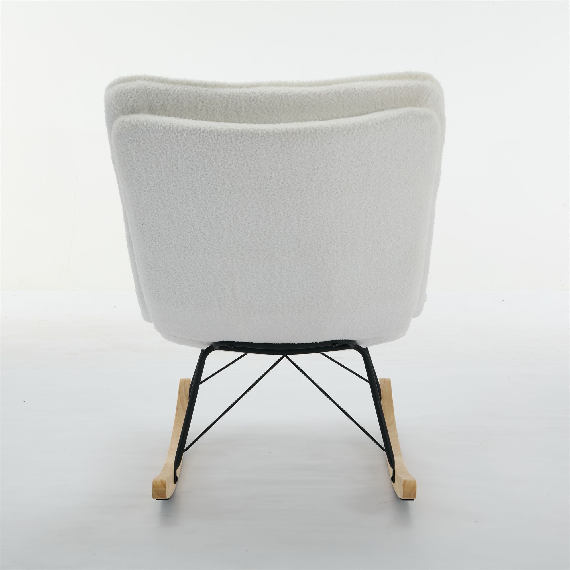 Armless Upholstered Lounge Chair with Wide Backrest and Wooden Rocking Base – Comfortable and Stylish