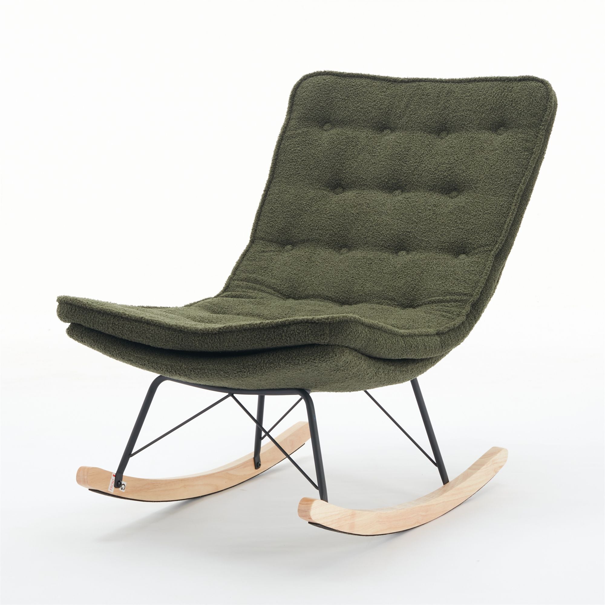 Armless Upholstered Lounge Chair with Wide Backrest and Wooden Rocking Base – Comfortable and Stylish