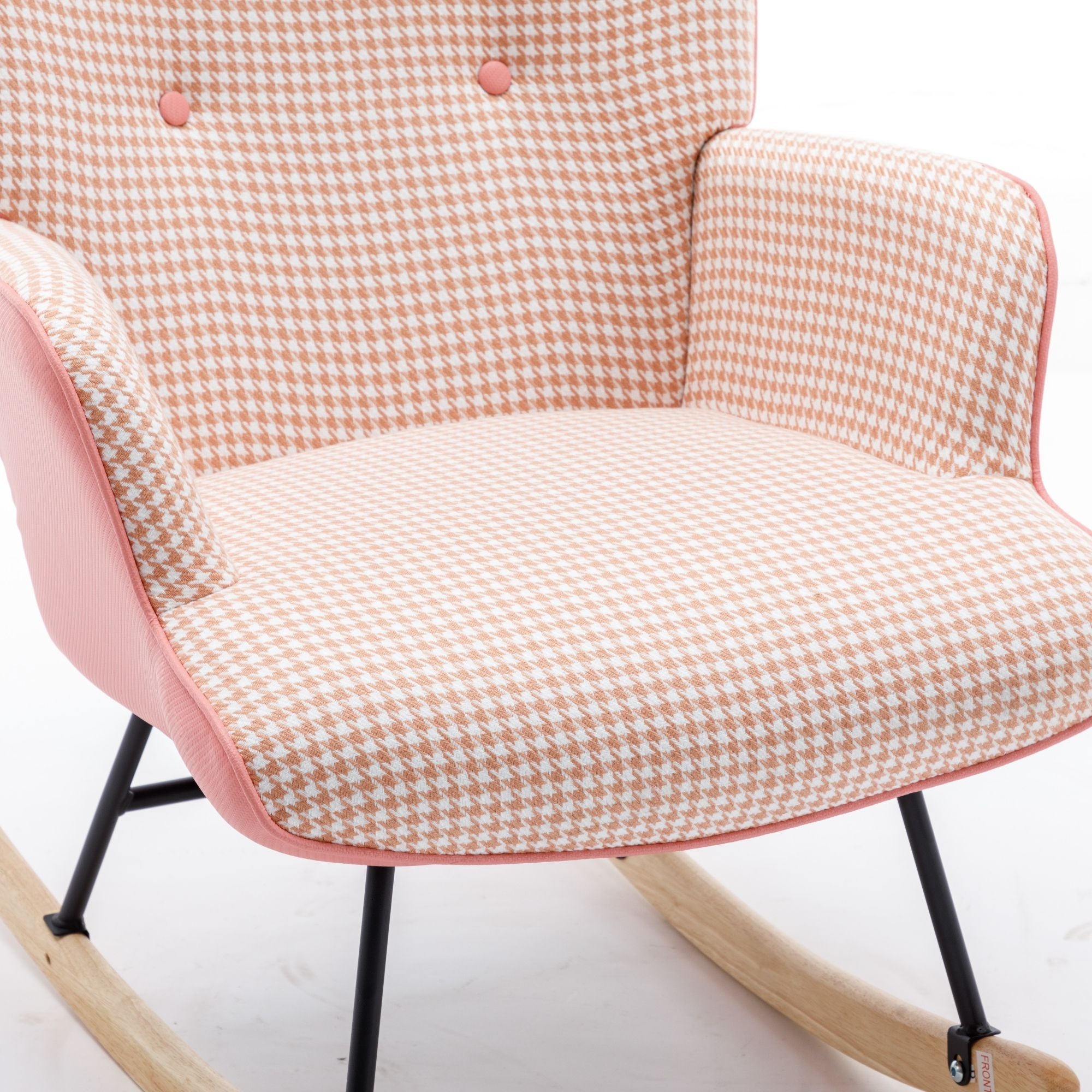 35.5-Inch Rocking Chair, Cozy Reading Chair with Houndstooth and Leather Upholstery, Comfortable Wingback Glider for Nursery, Living Room, Bedroom, or Balcony