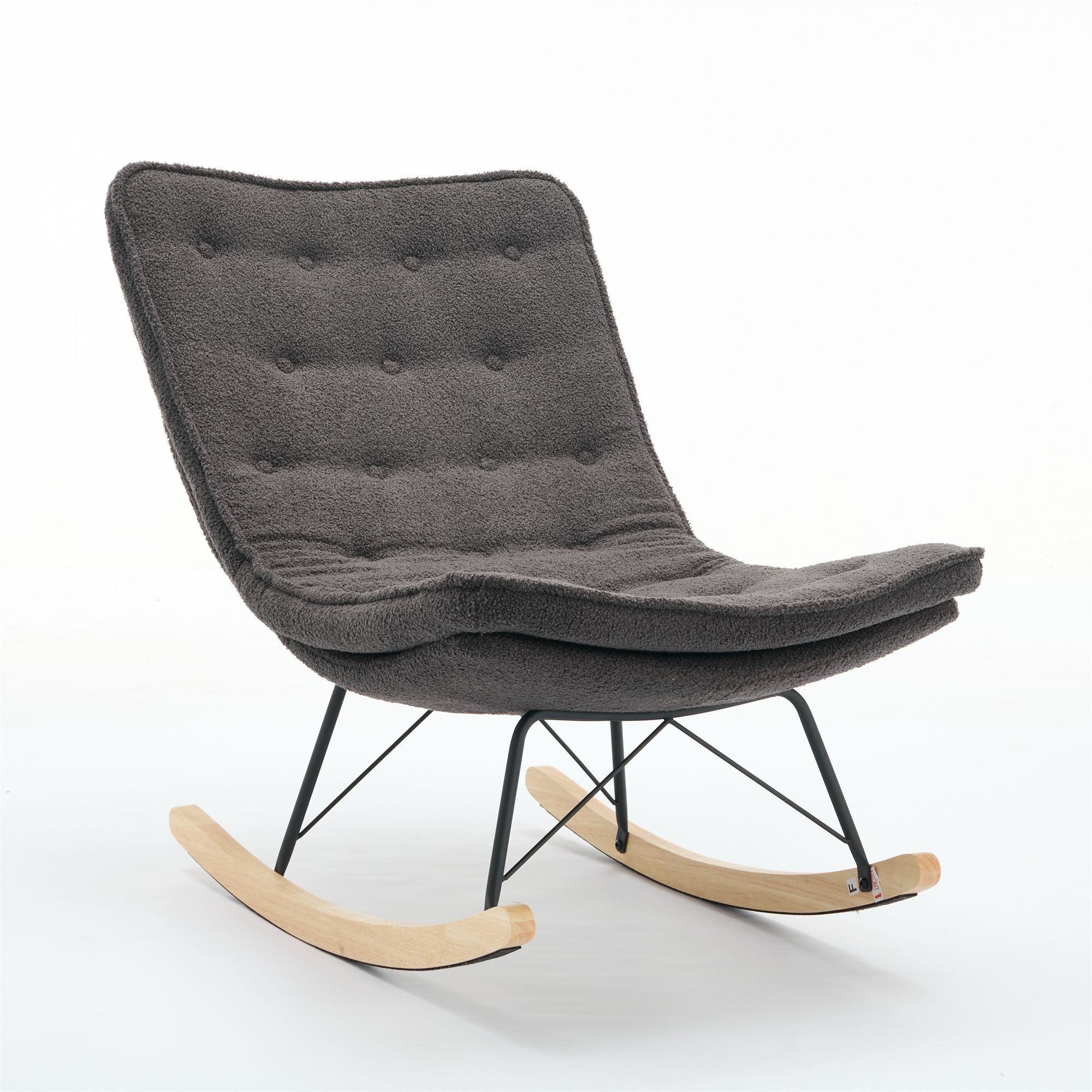Armless Upholstered Lounge Chair with Wide Backrest and Wooden Rocking Base – Comfortable and Stylish