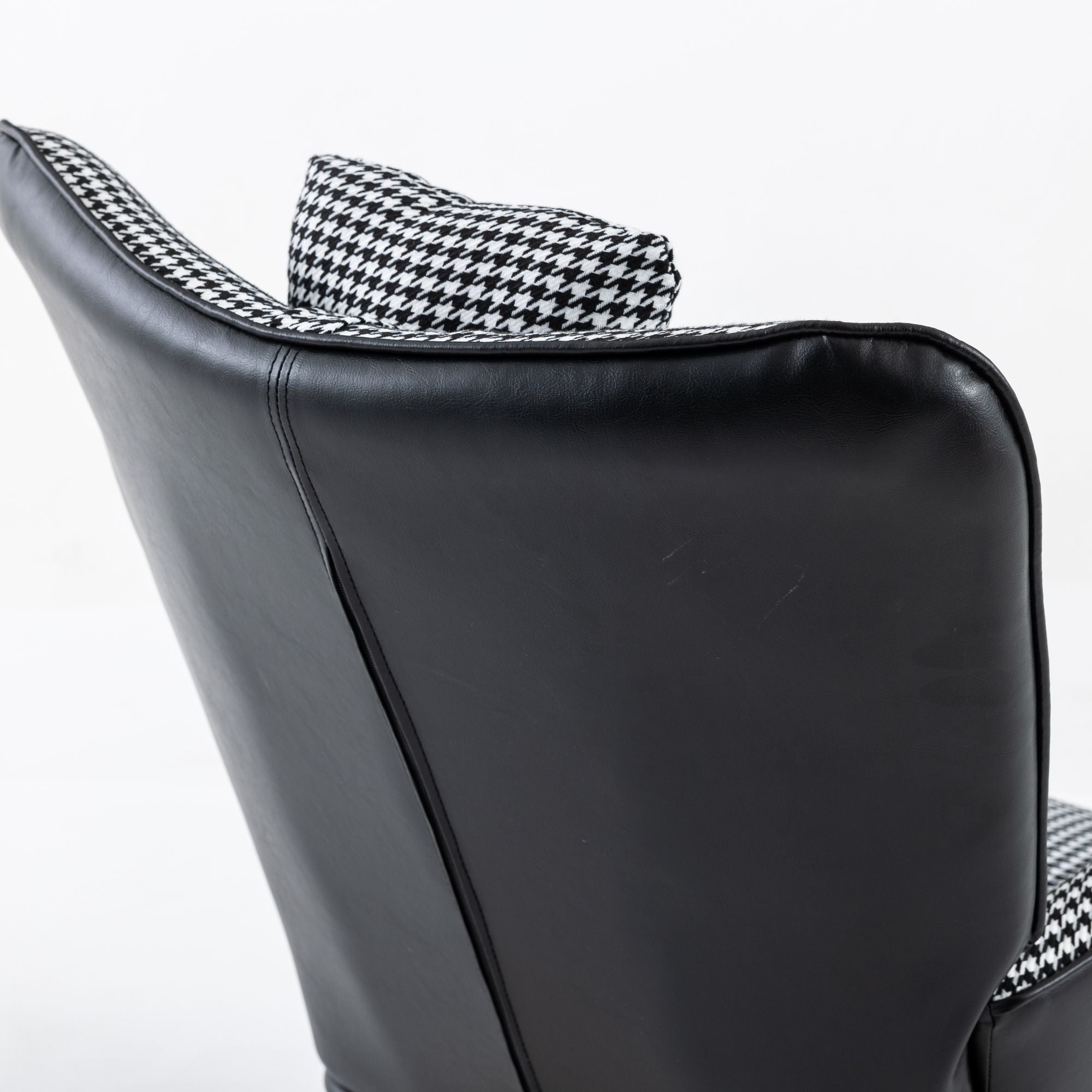 35.5-Inch Rocking Chair, Cozy Reading Chair with Houndstooth and Leather Upholstery, Comfortable Wingback Glider for Nursery, Living Room, Bedroom, or Balcony