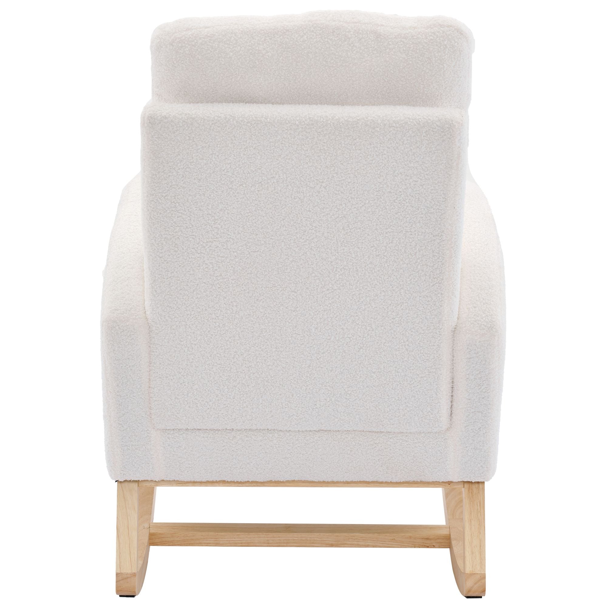 Modern Upholstered Rocking Chair with Solid Wood Legs, High Backrest, Side Pocket, and Comfy Armrests – Nursery Glider and Living Room Accent Chair