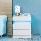Modern LED Nightstand with 2 High Gloss Drawers and RGB Lights – White