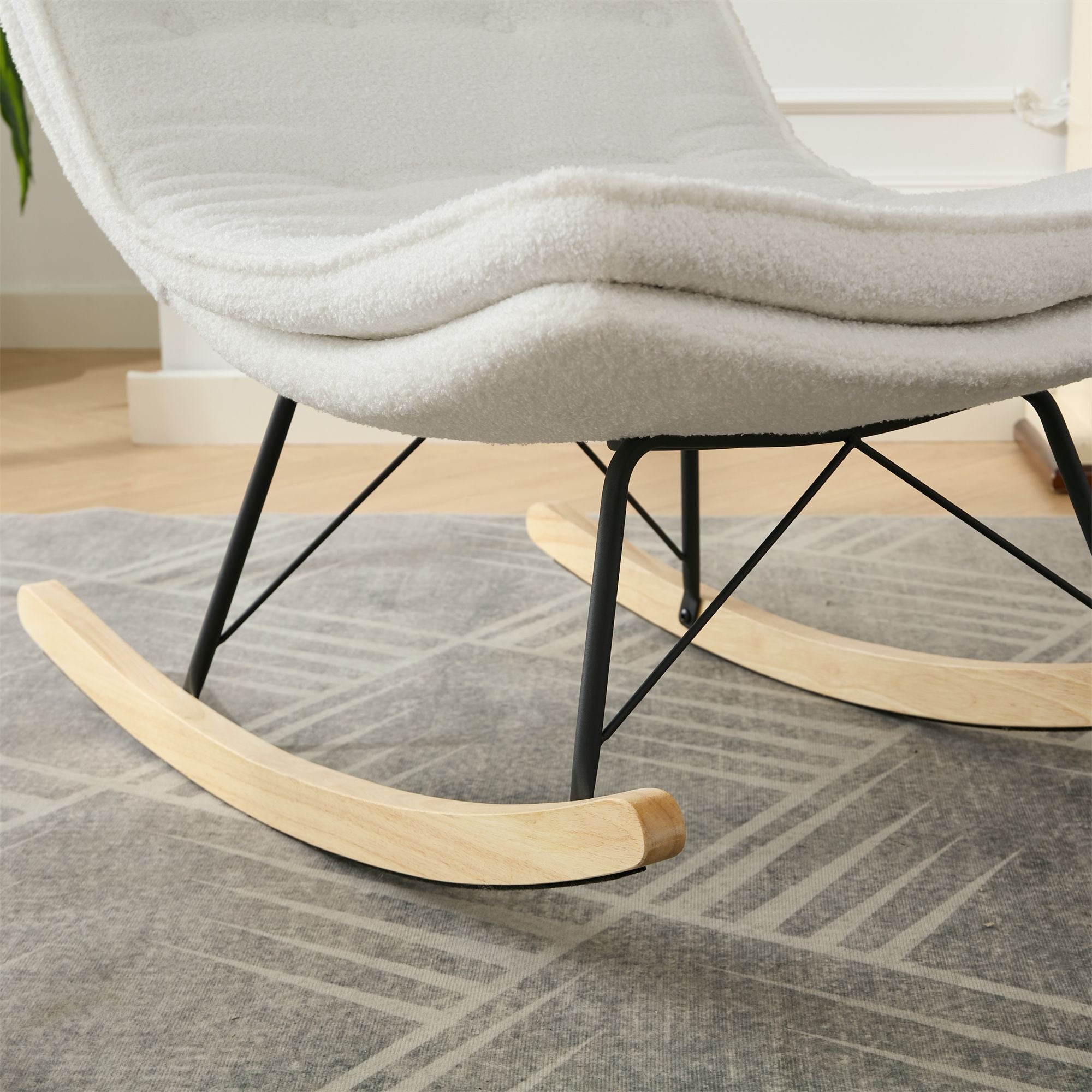 Armless Upholstered Lounge Chair with Wide Backrest and Wooden Rocking Base – Comfortable and Stylish