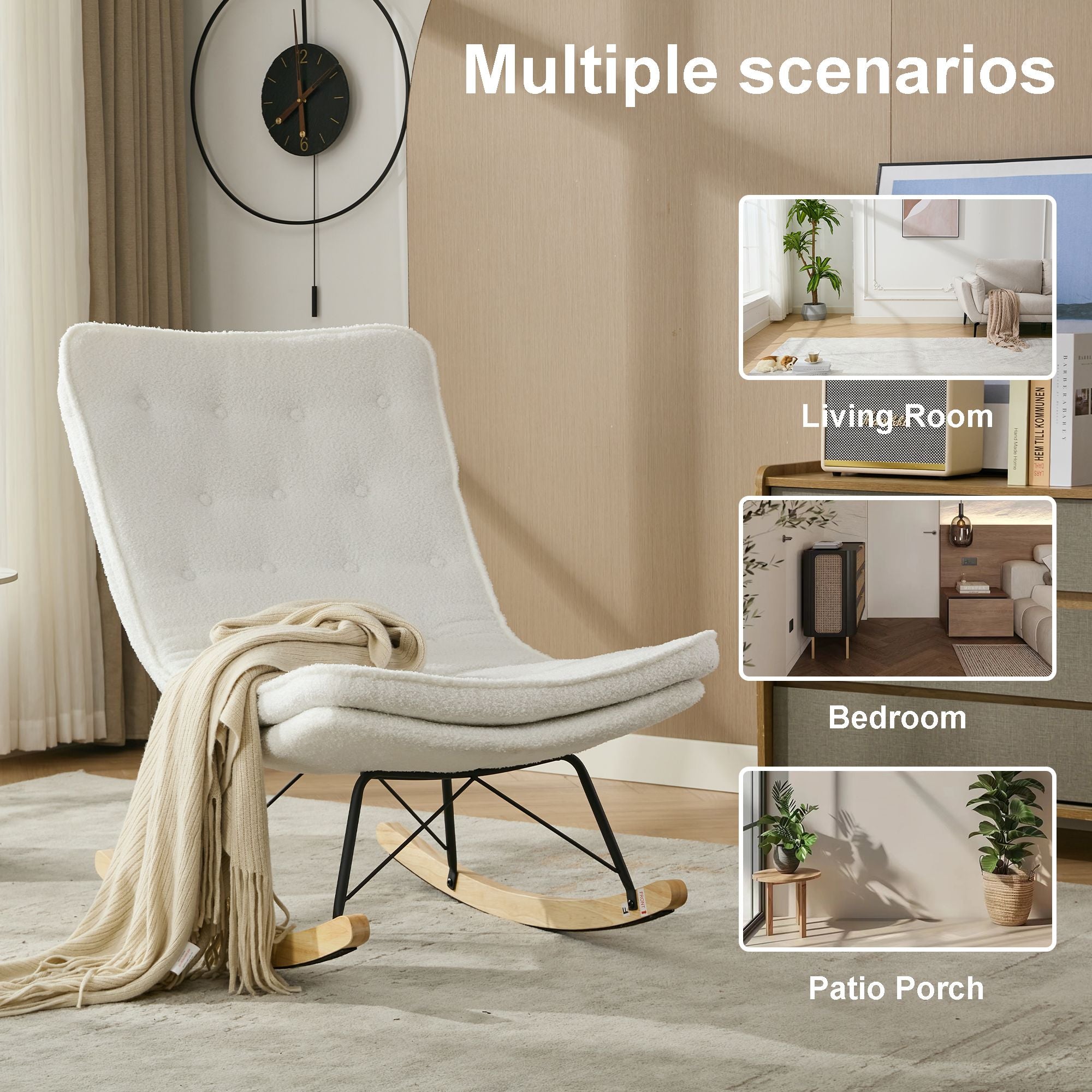 Armless Upholstered Lounge Chair with Wide Backrest and Wooden Rocking Base – Comfortable and Stylish