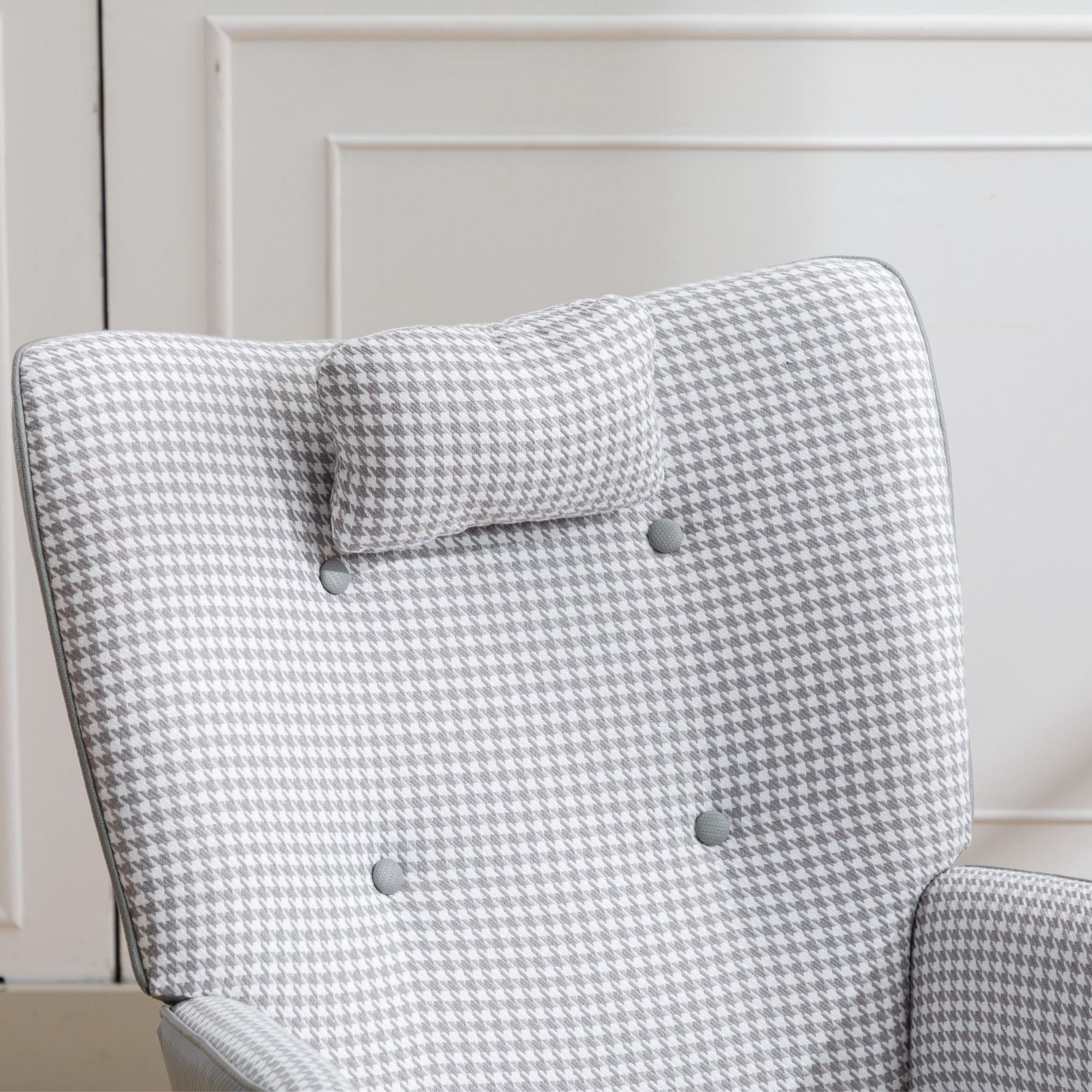 35.5-Inch Rocking Chair, Cozy Reading Chair with Houndstooth and Leather Upholstery, Comfortable Wingback Glider for Nursery, Living Room, Bedroom, or Balcony