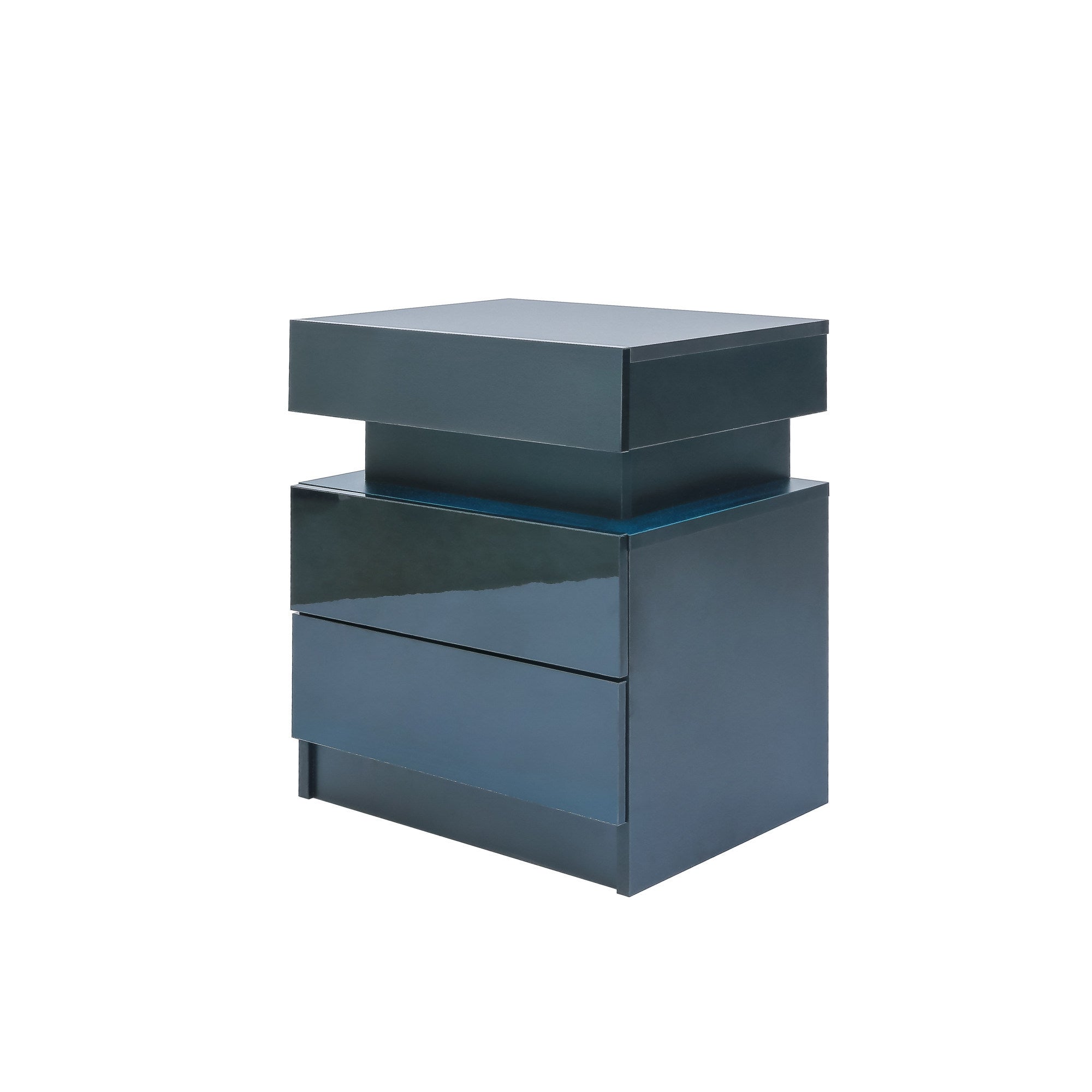 Modern LED Nightstand with 2 High Gloss Drawers and RGB Lights – White