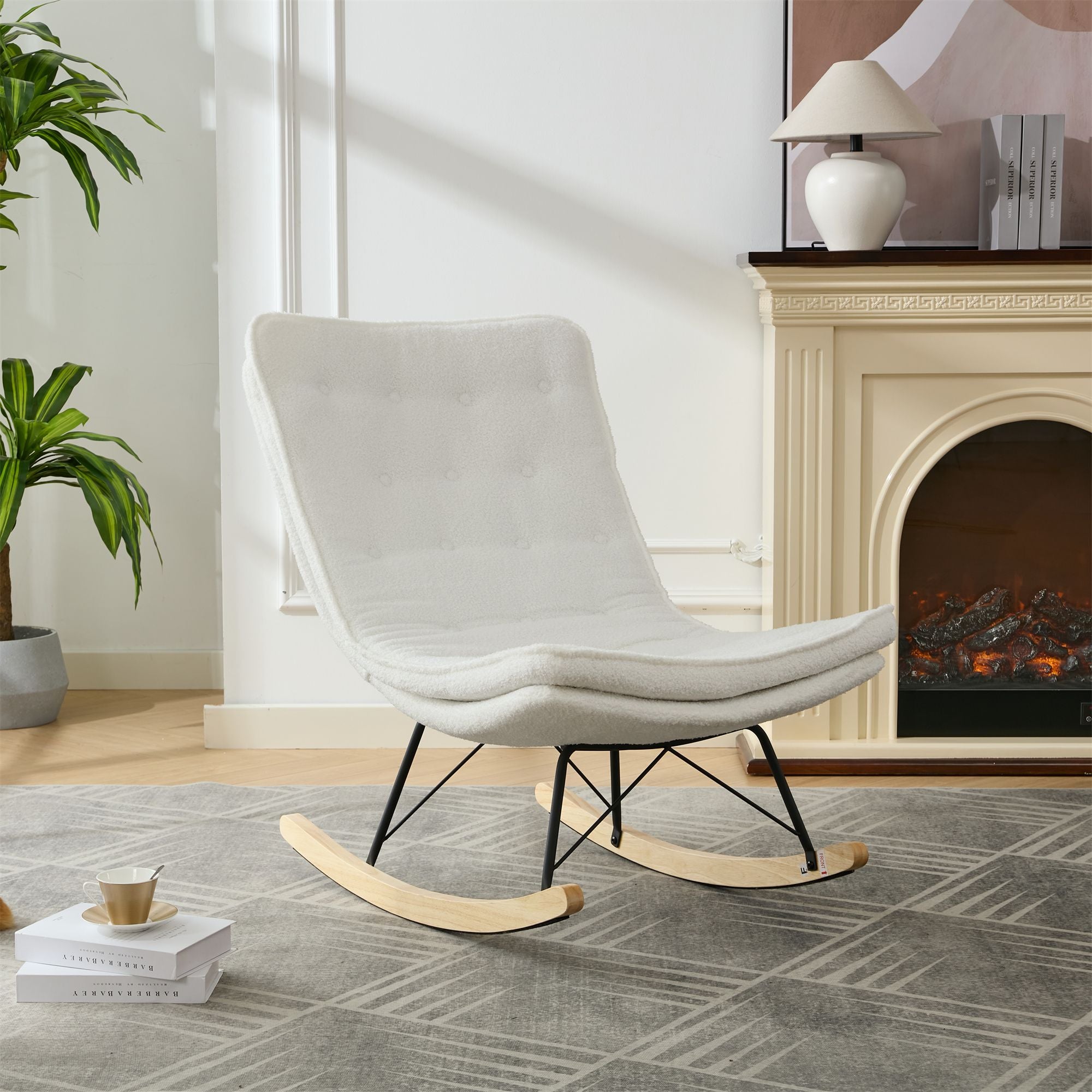 Armless Upholstered Lounge Chair with Wide Backrest and Wooden Rocking Base – Comfortable and Stylish