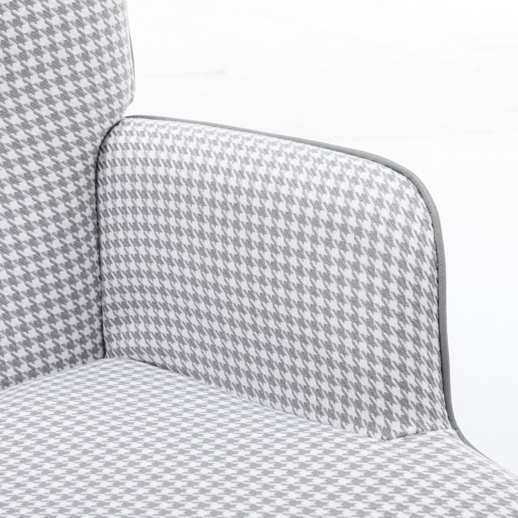 35.5-Inch Rocking Chair, Cozy Reading Chair with Houndstooth and Leather Upholstery, Comfortable Wingback Glider for Nursery, Living Room, Bedroom, or Balcony