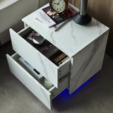 Nightstands LED Side Tables Bedroom Modern End Tables with 2 Drawers, White